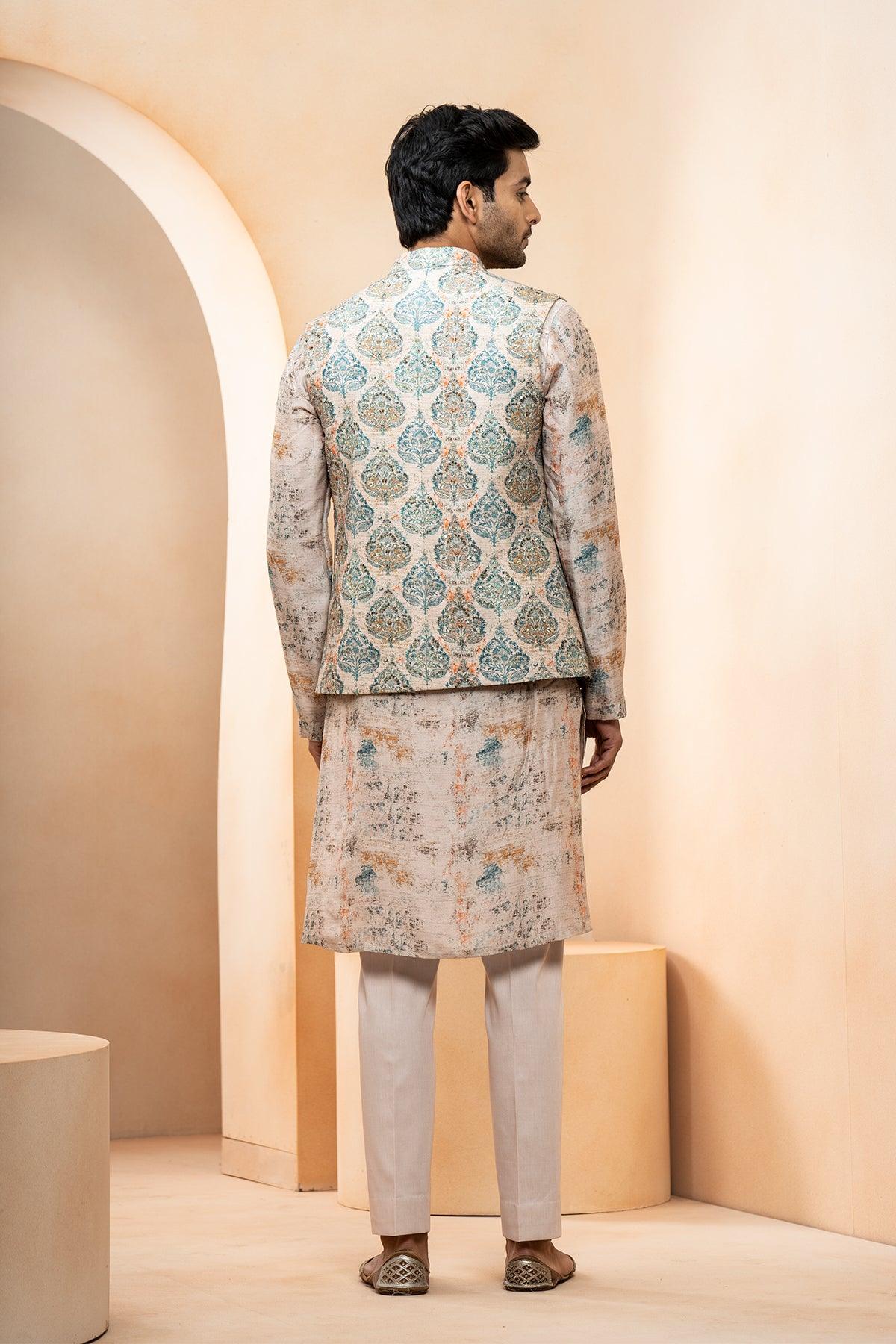 Ehsaas Chanderi Nehru Jacket set - Studio Bagechaa