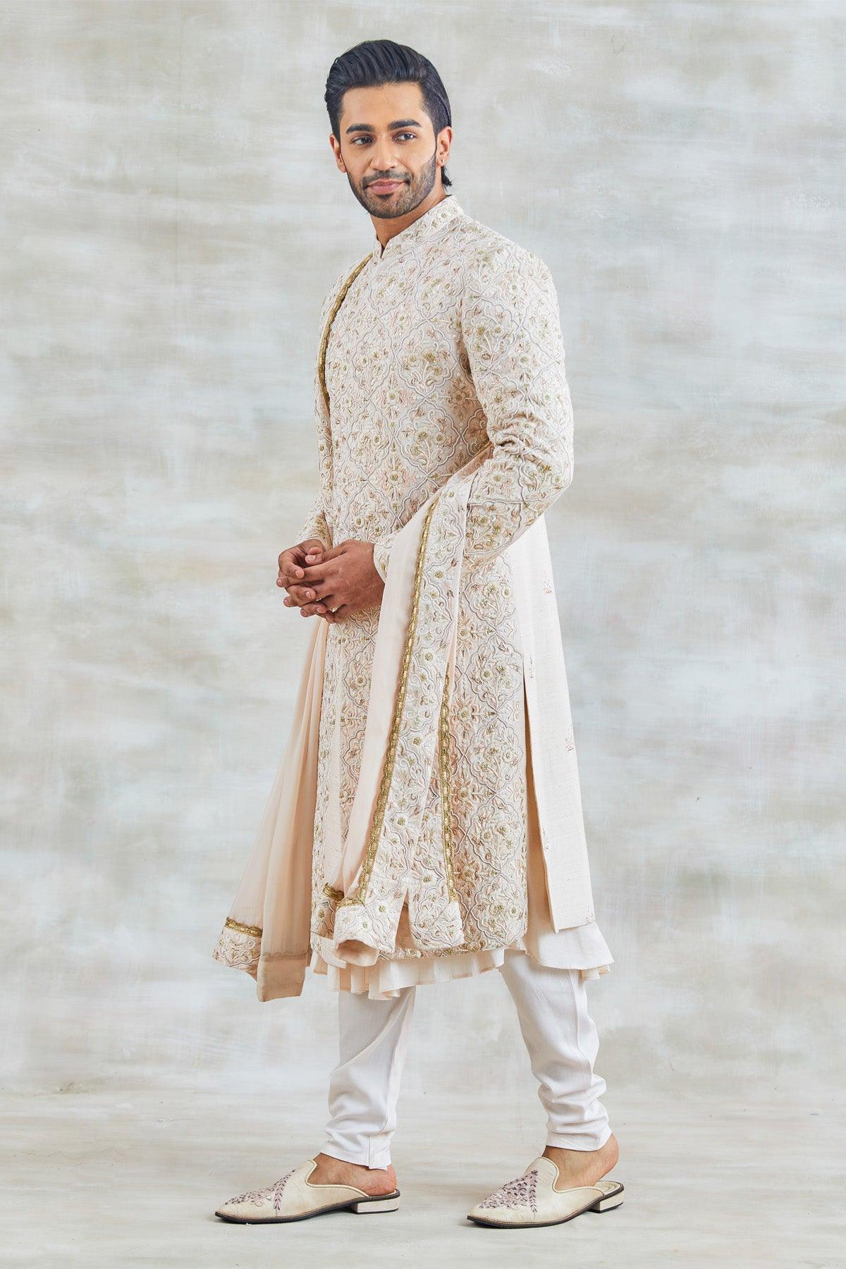 Elegant Nude Pink Sherwani Set - Studio Bagechaa