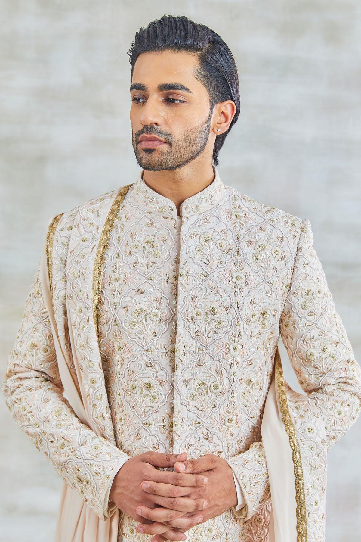 Elegant Nude Pink Sherwani Set - Studio Bagechaa