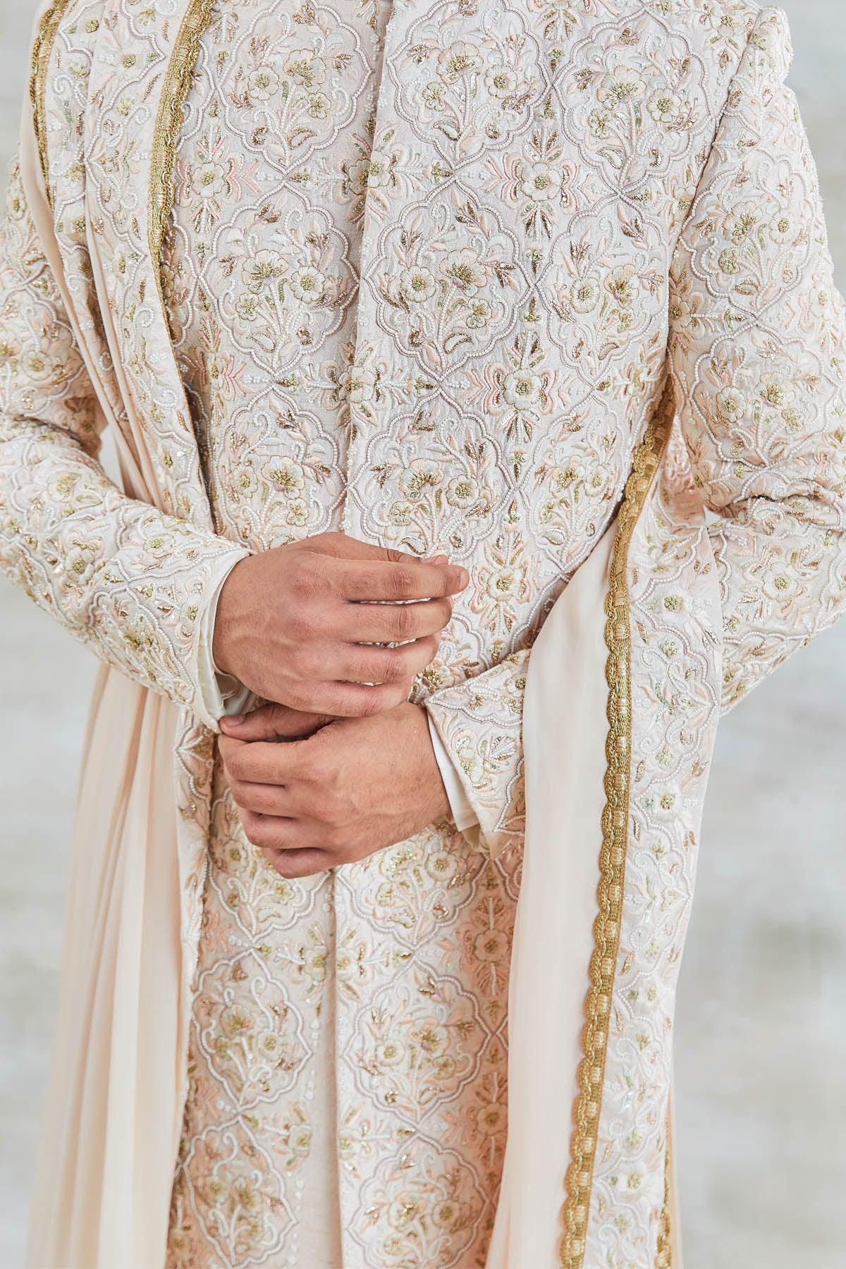 Elegant Nude Pink Sherwani Set - Studio Bagechaa