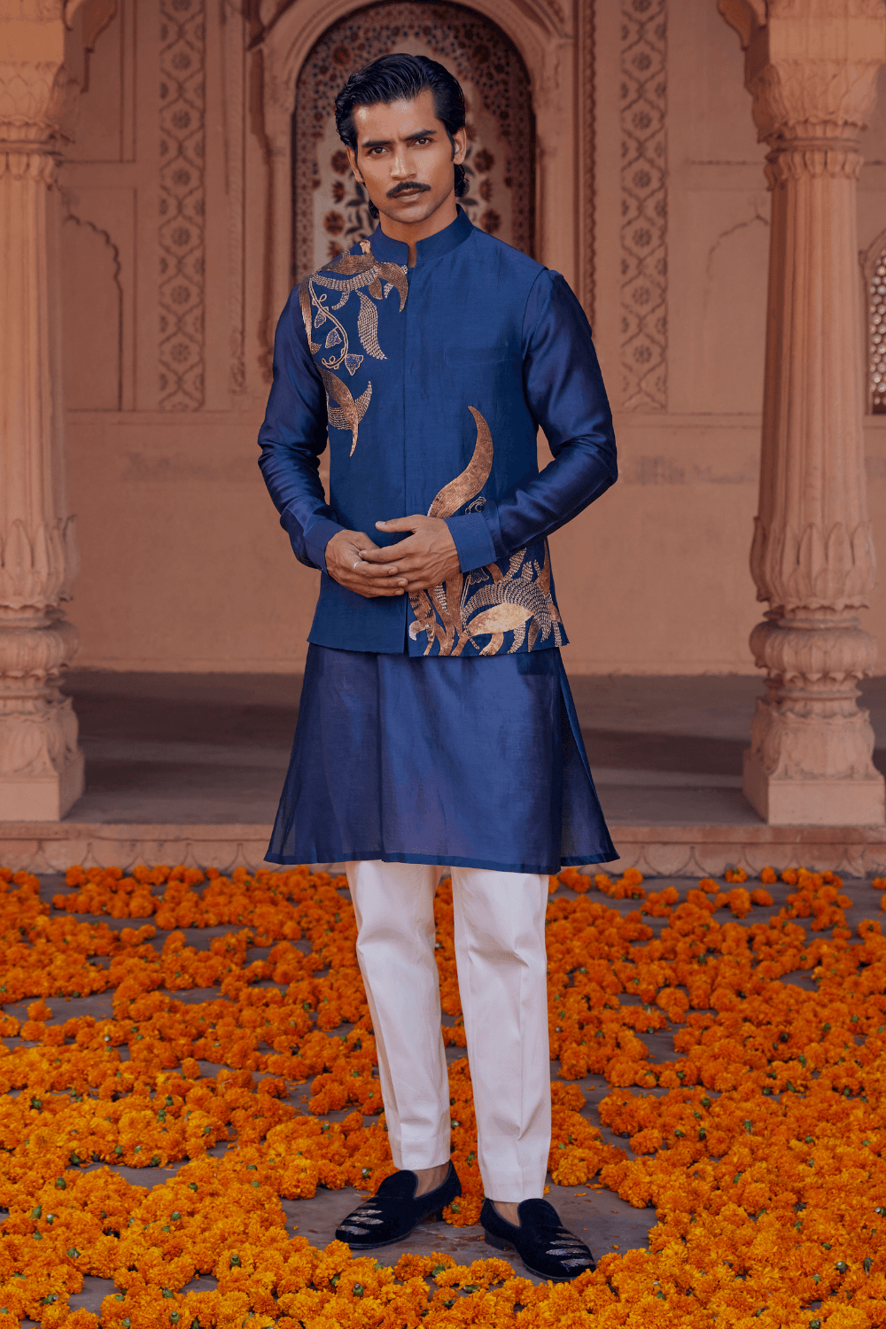 Faiz Turquoise Chanderi Ensemble With Gota Handwork - Studio Bagechaa