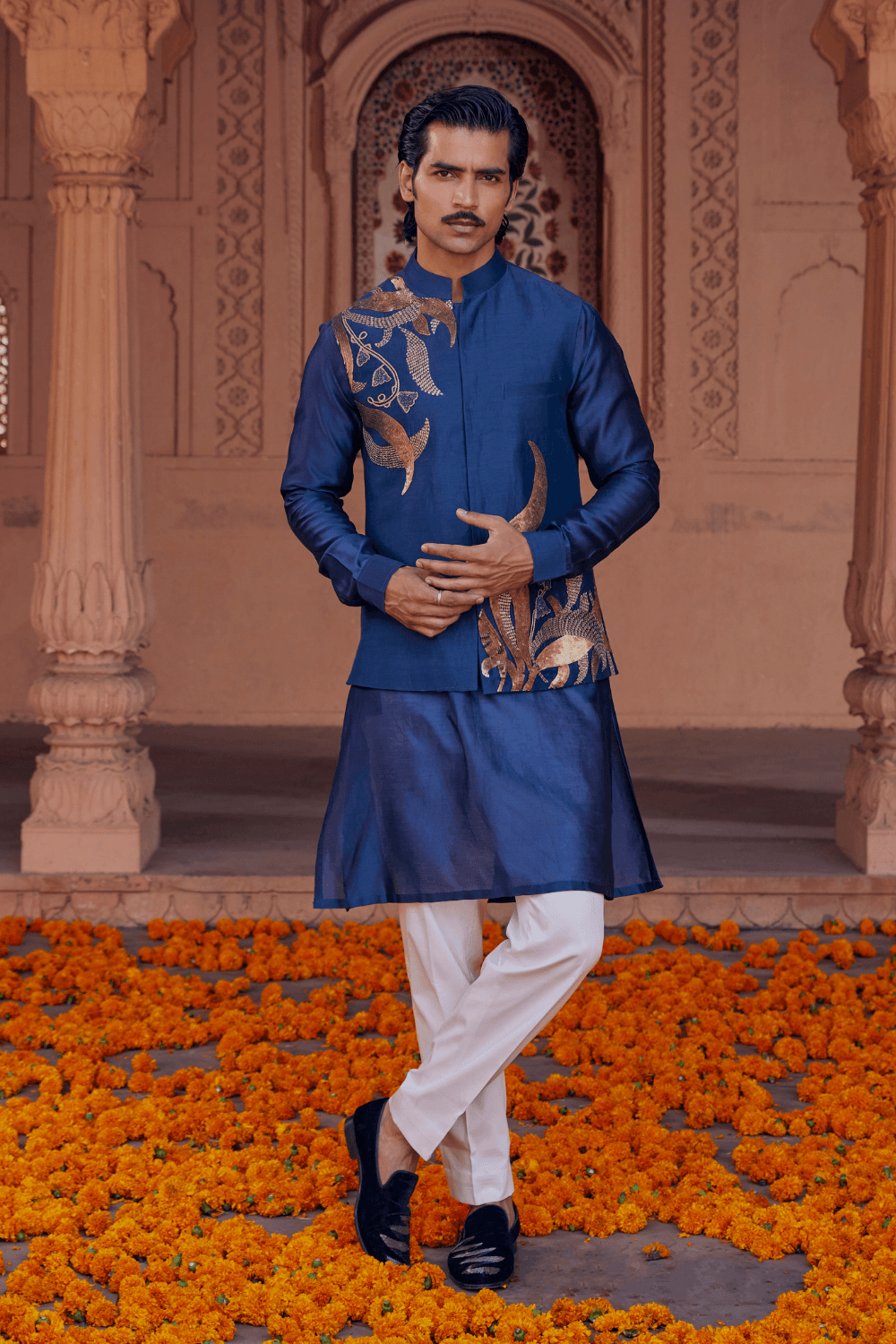 Faiz Turquoise Chanderi Ensemble With Gota Handwork - Studio Bagechaa