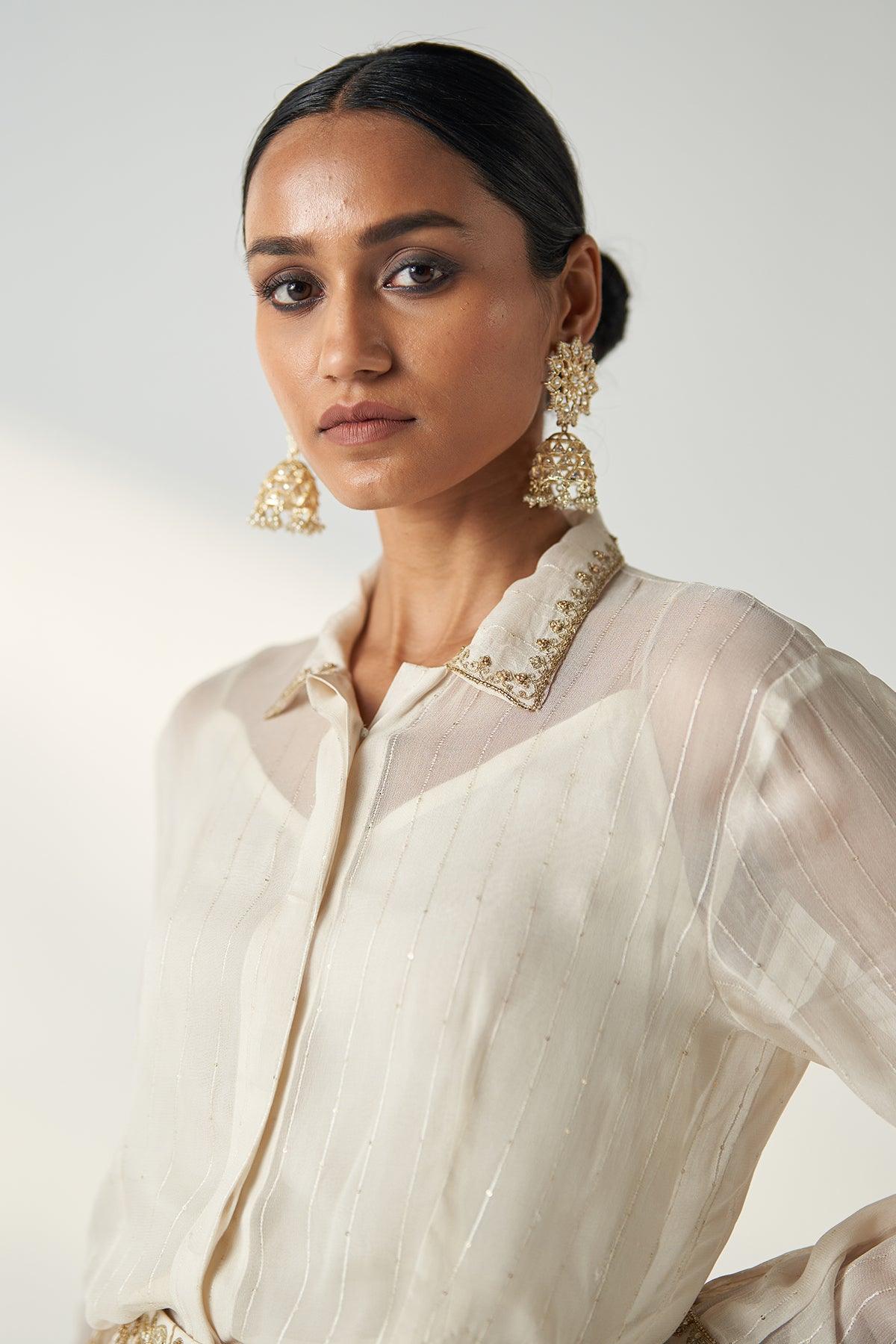 VANI IVORY SHIRT PANT SET - Studio Bagechaa