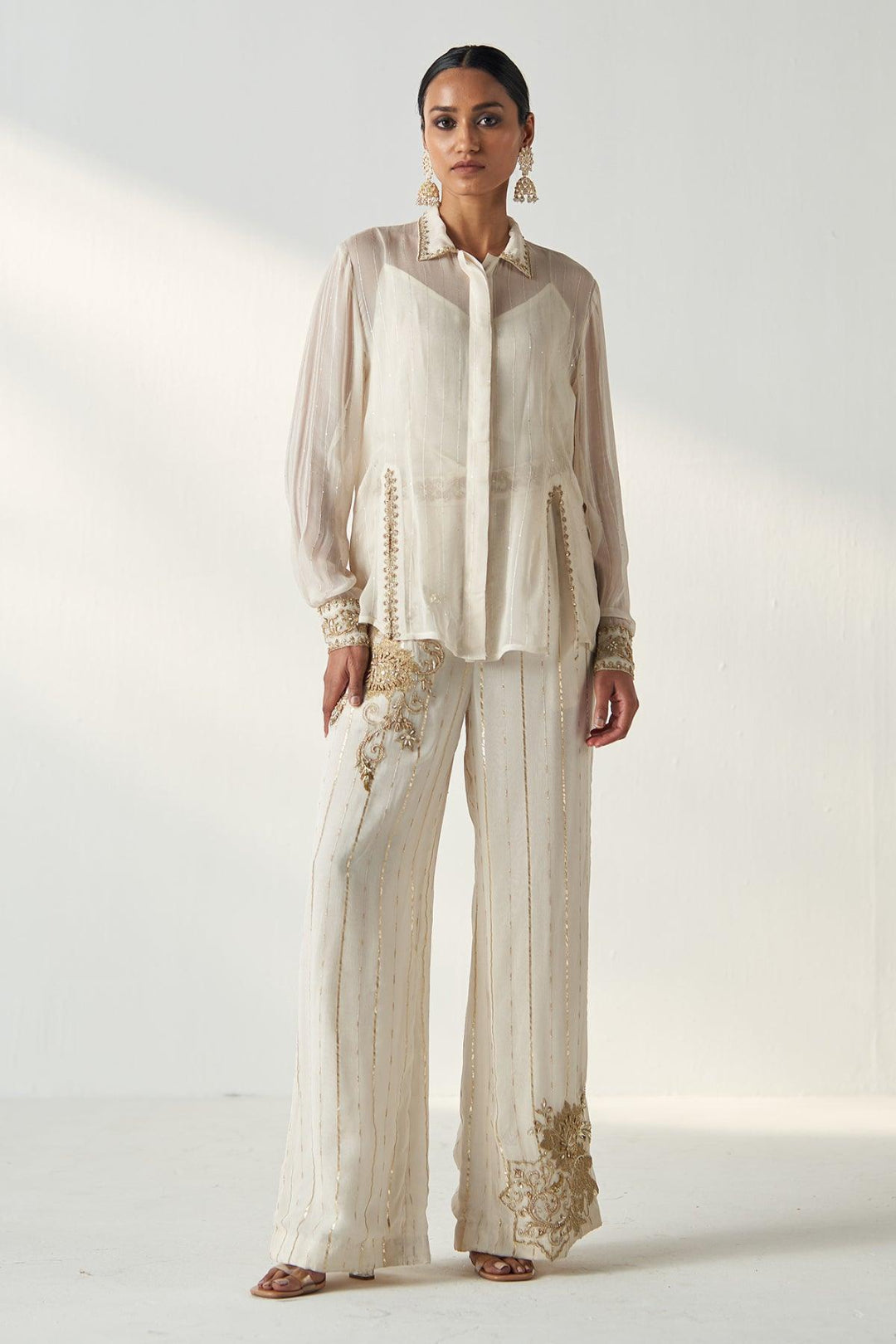 VANI IVORY SHIRT PANT SET - Studio Bagechaa