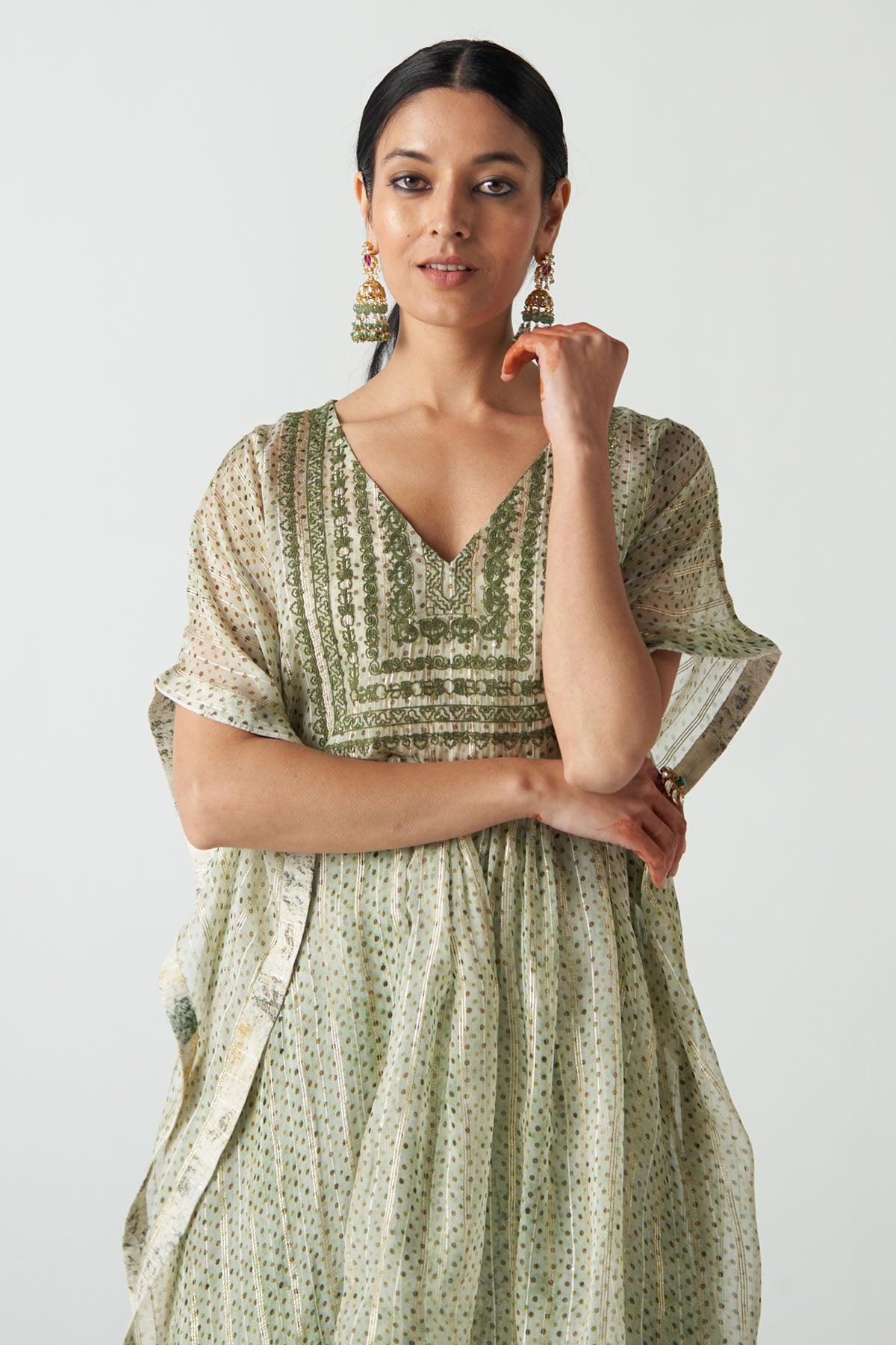 Khuskhus Green Kaftan Set - Studio Bagechaa