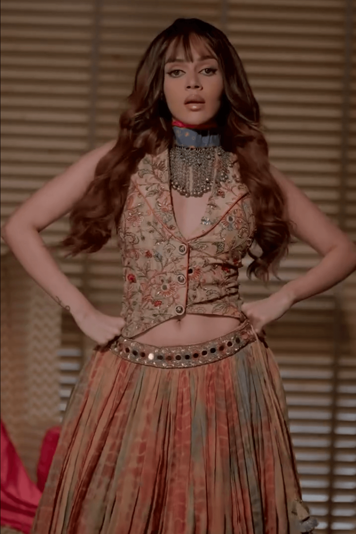 Komal Pandey in Adah Kalamkari Print Vest with Bandhini Dye- Lehenga - Studio Bagechaa