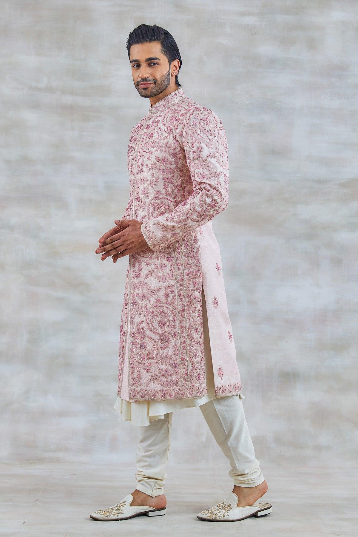 Majestic Pink Sherwani Set - Studio Bagechaa