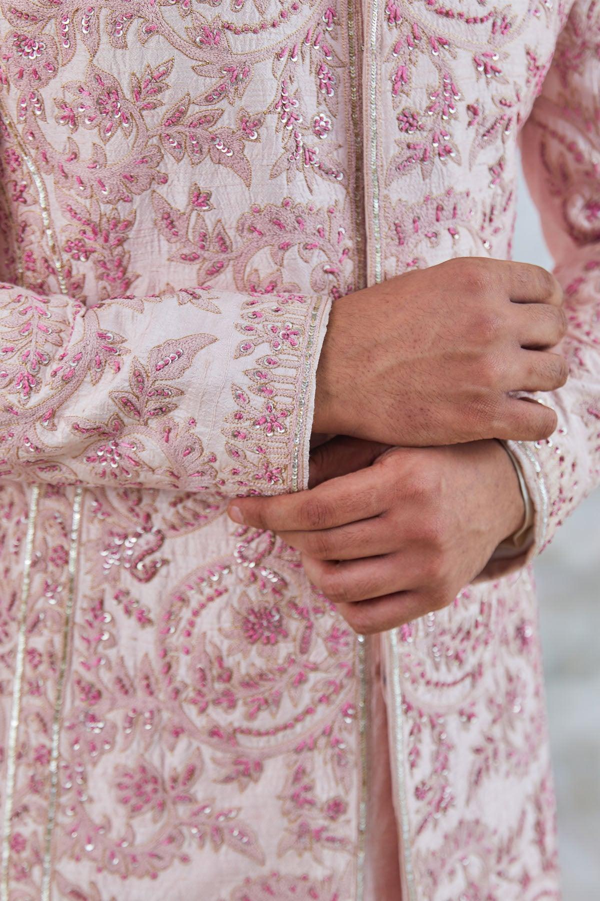 Majestic Pink Sherwani Set - Studio Bagechaa