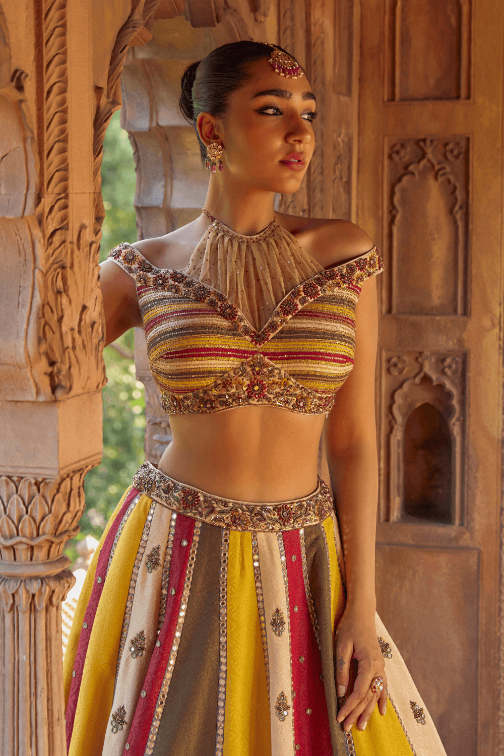 Mangala Vibrant Elegance Bandhani Tissue Lehenga Ensemble - Studio Bagechaa