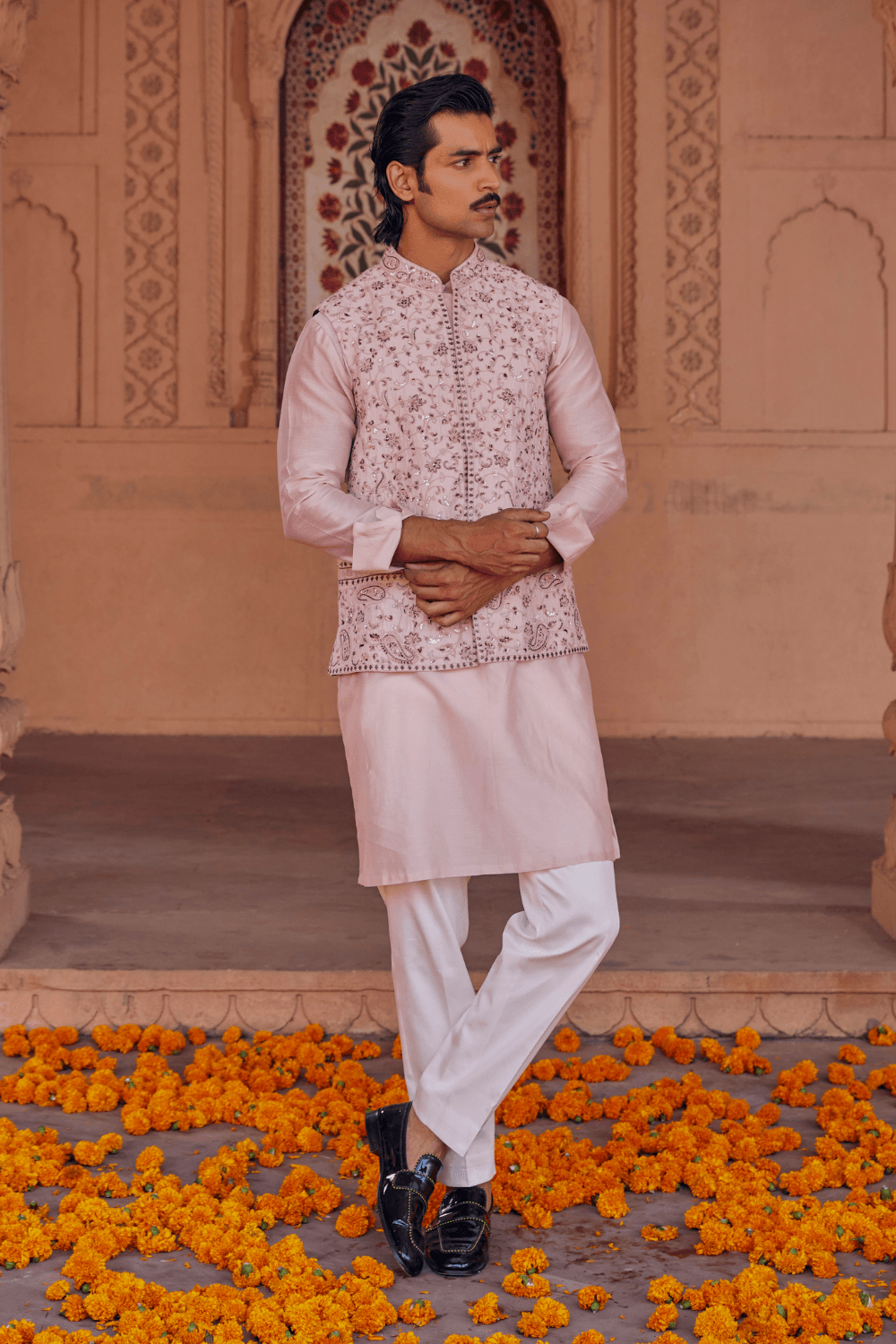 Mir Rose Pink Chanderi Ensemble With Gota Handwork - Studio Bagechaa