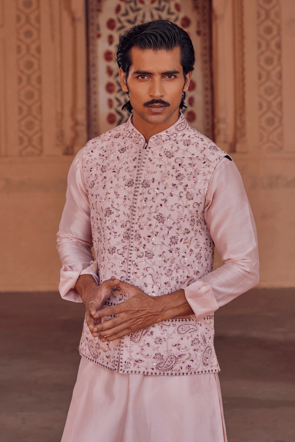 Mir Rose Pink Chanderi Ensemble With Gota Handwork - Studio Bagechaa