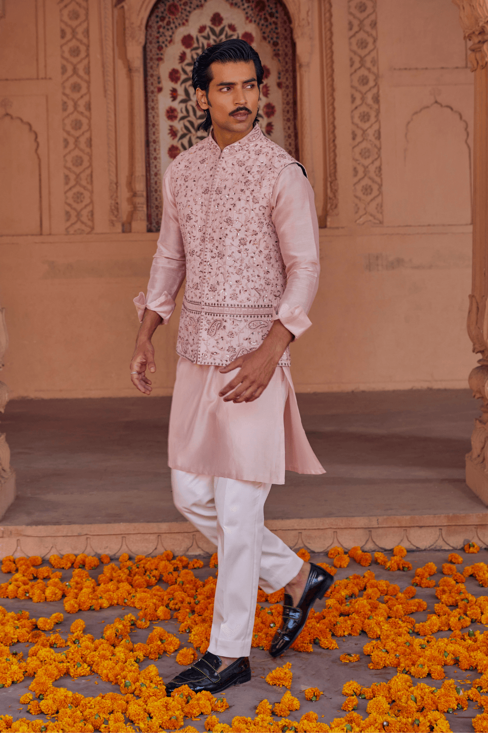 Mir Rose Pink Chanderi Ensemble With Gota Handwork - Studio Bagechaa