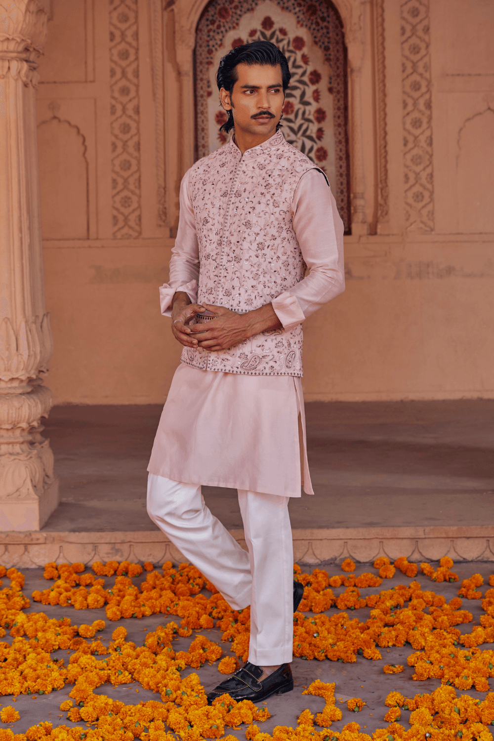 Mir Rose Pink Chanderi Ensemble With Gota Handwork - Studio Bagechaa