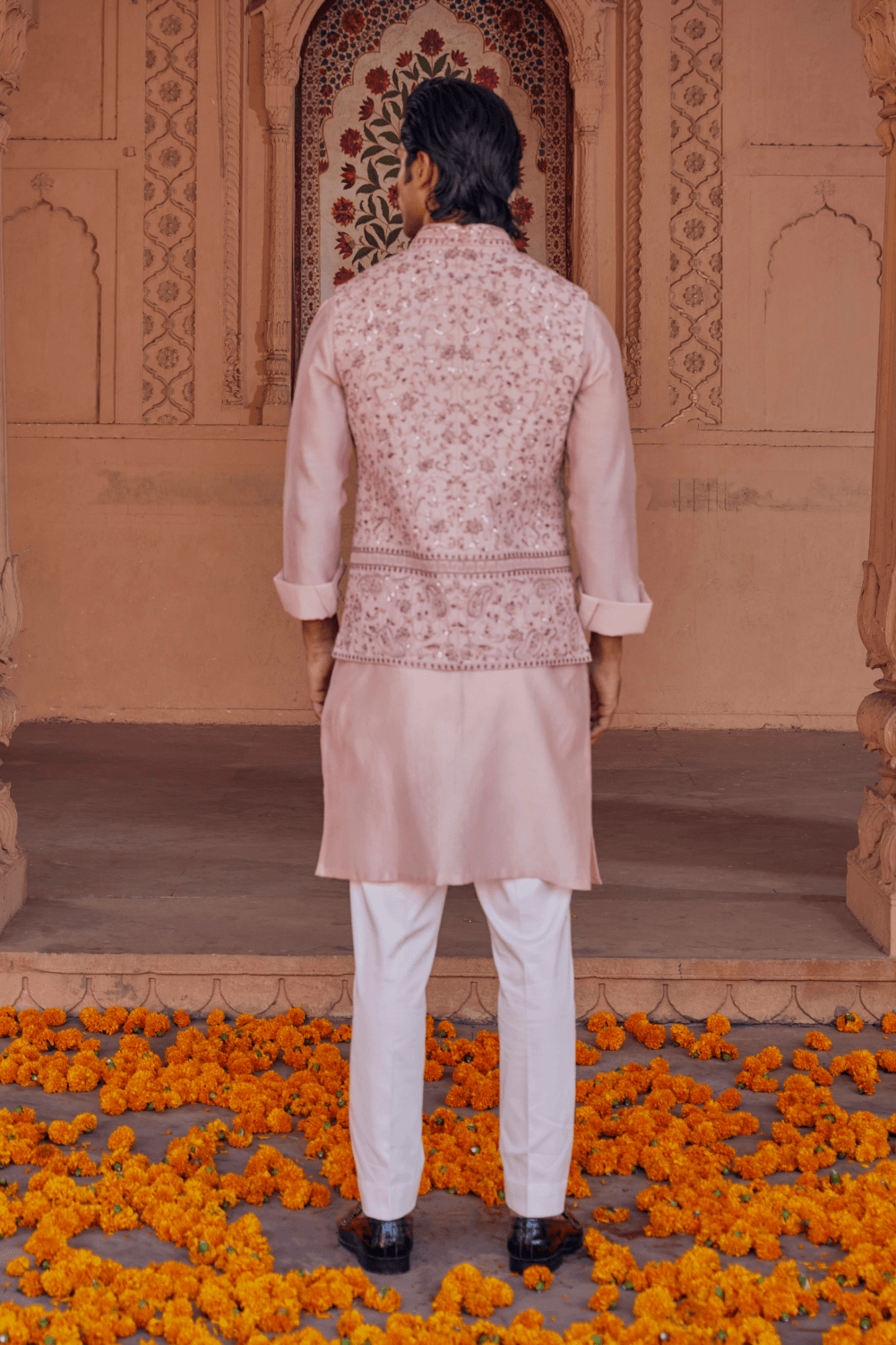 Mir Rose Pink Chanderi Ensemble With Gota Handwork - Studio Bagechaa