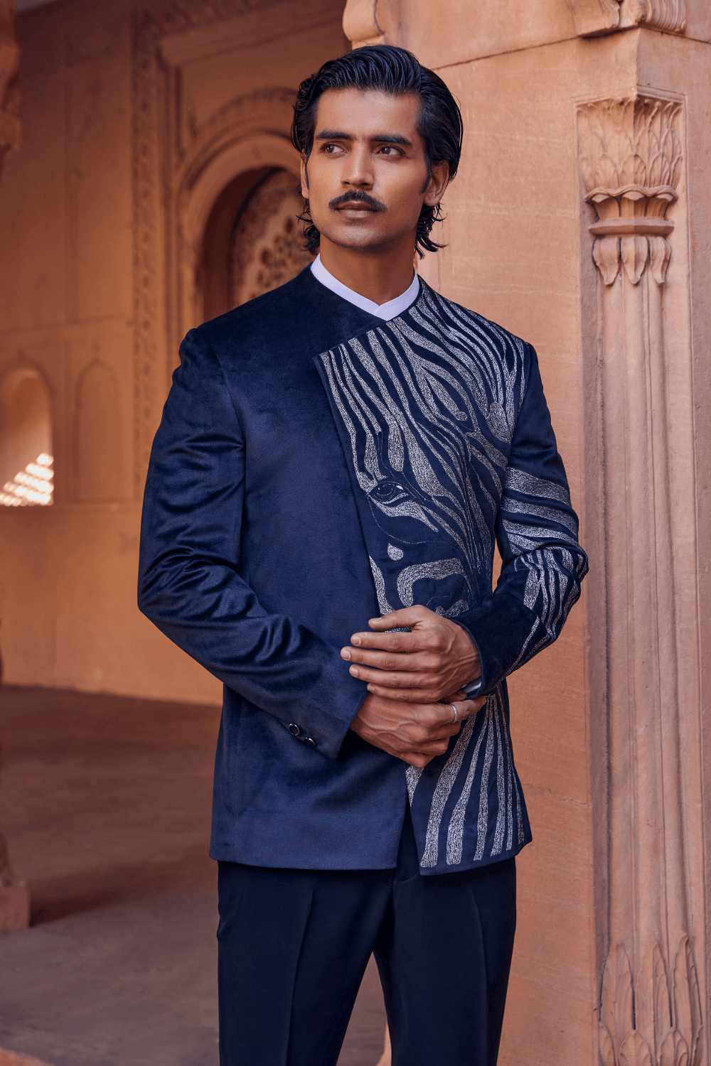 Mirza Elegant Black Chanderi Tuxedo - Studio Bagechaa