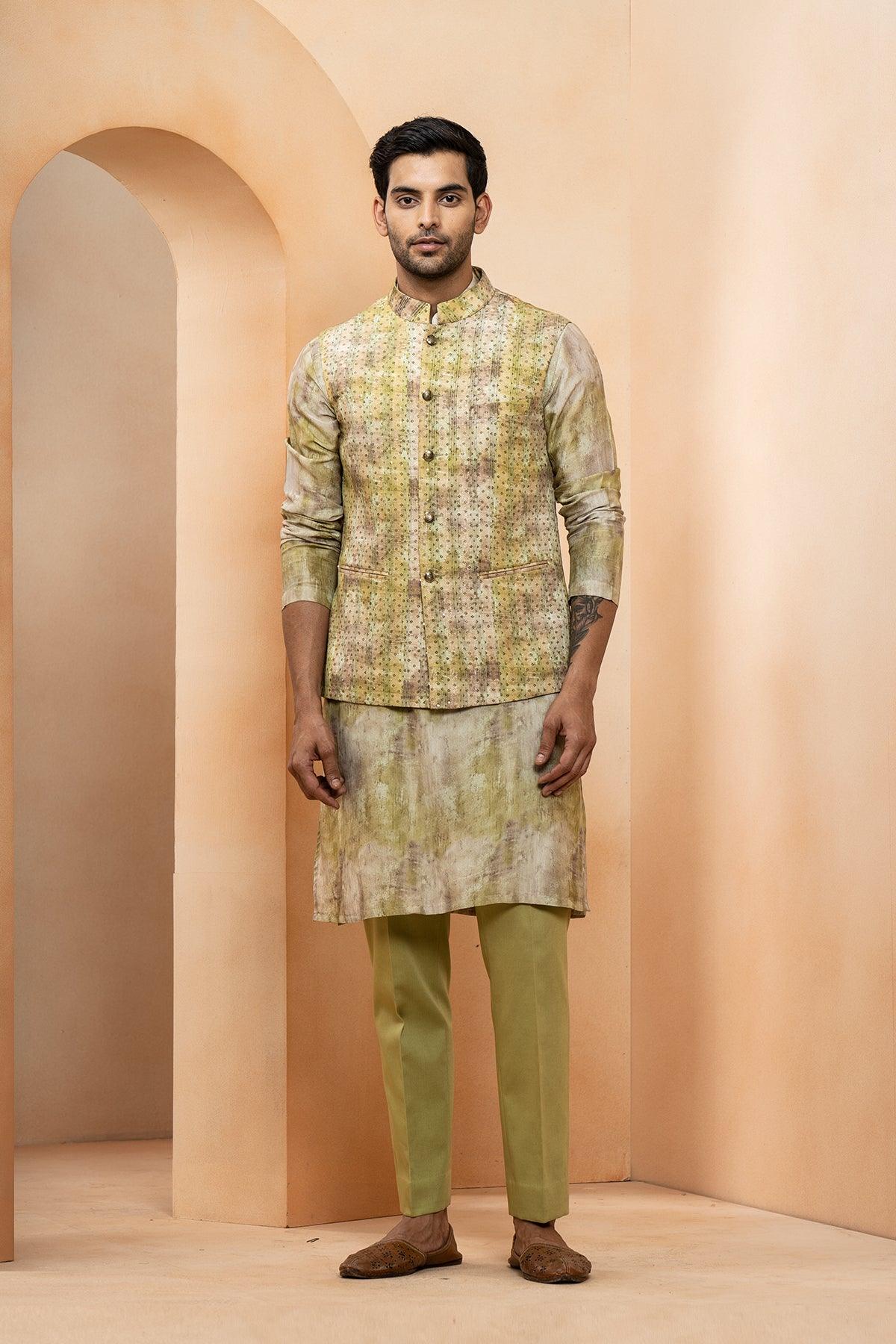 Muneer Chanderi & Fine Silk Nehru Jacket set - Studio Bagechaa
