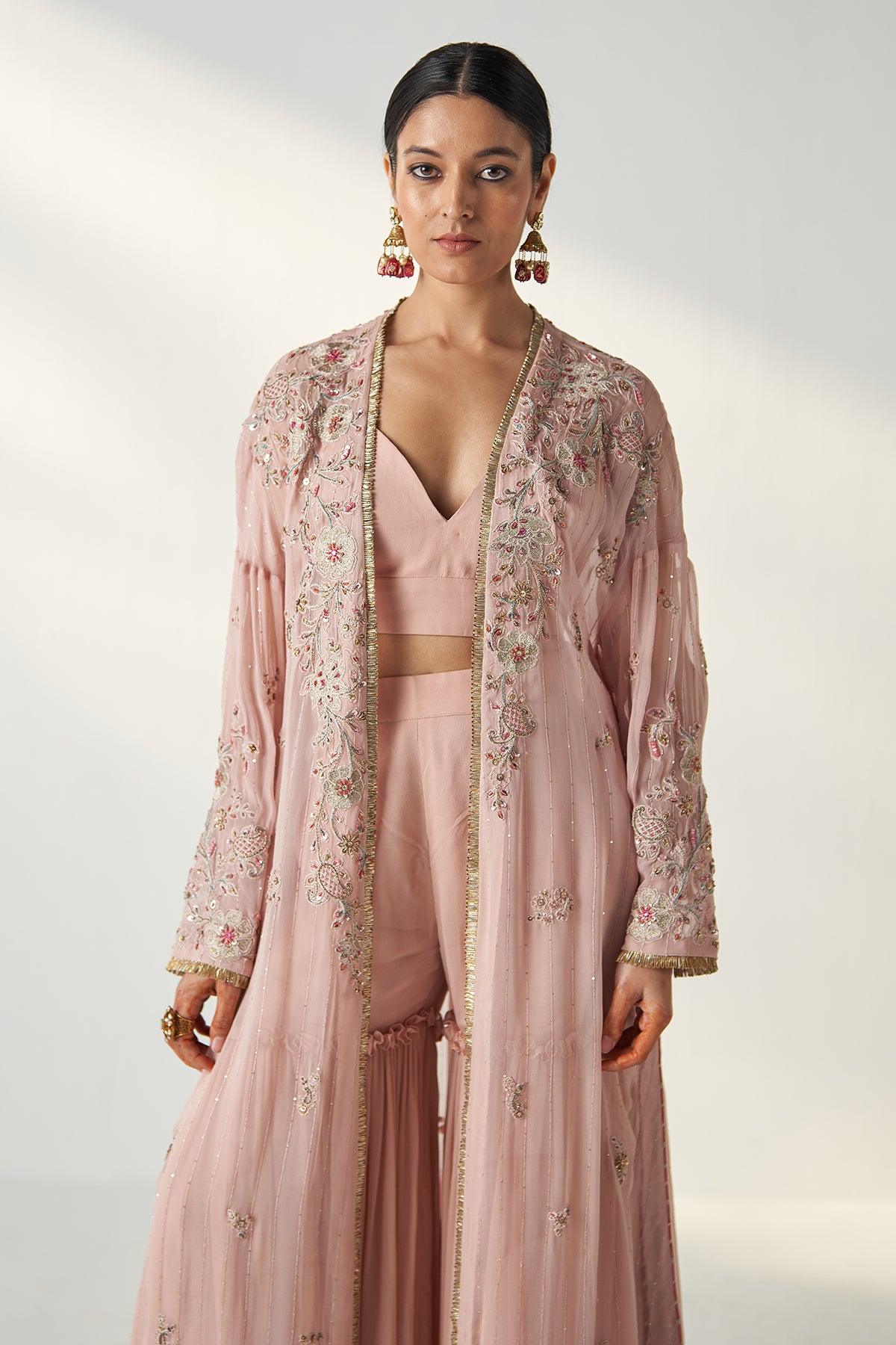 NISHA BLUSH PINK CAPE GHARARA SET - Studio Bagechaa