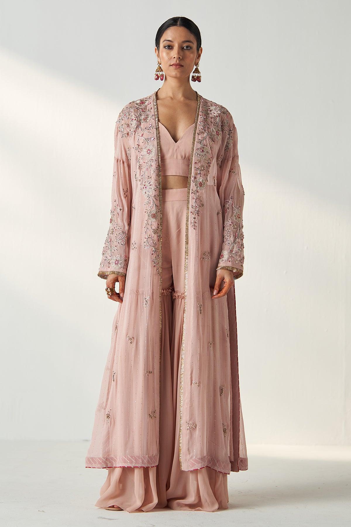 NISHA BLUSH PINK CAPE GHARARA SET - Studio Bagechaa