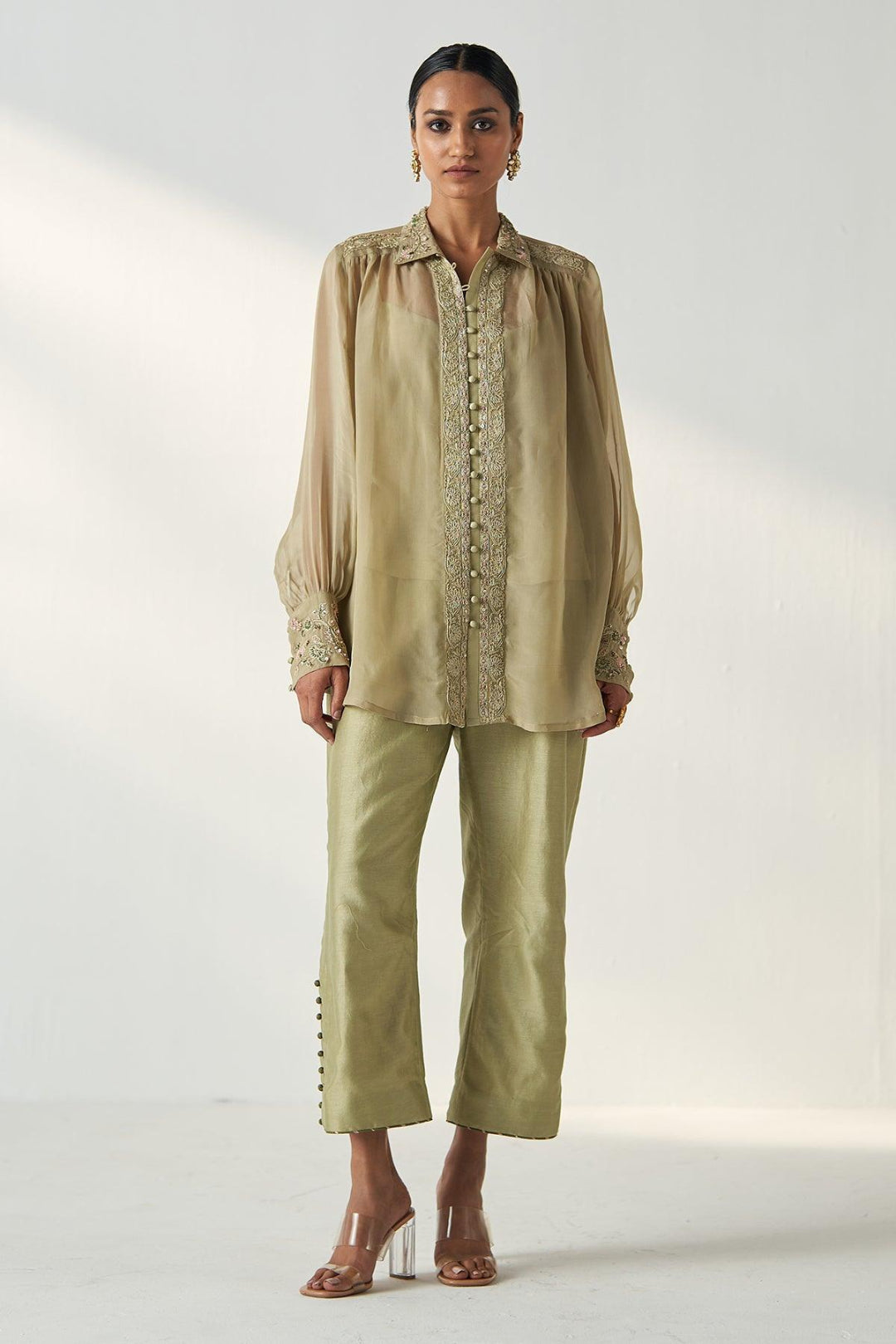 OORVI GREEN SHIRT PANT SET - Studio Bagechaa