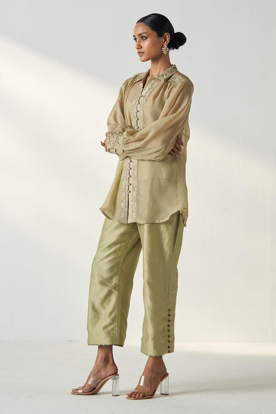 OORVI GREEN SHIRT PANT SET - Studio Bagechaa