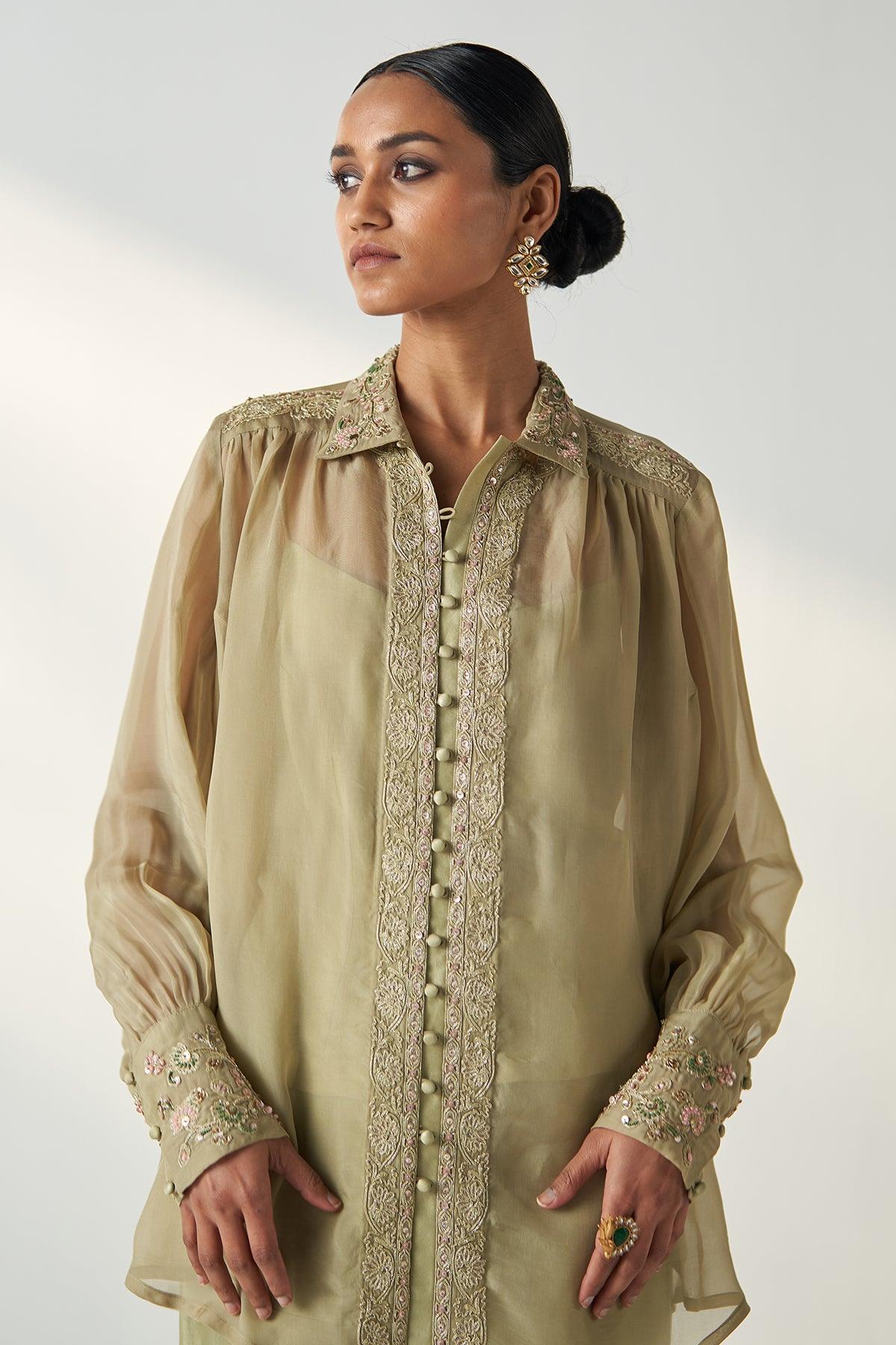 OORVI GREEN SHIRT PANT SET - Studio Bagechaa