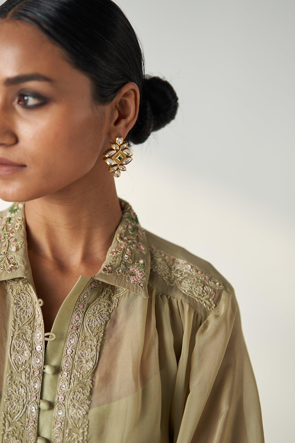 OORVI GREEN SHIRT PANT SET - Studio Bagechaa