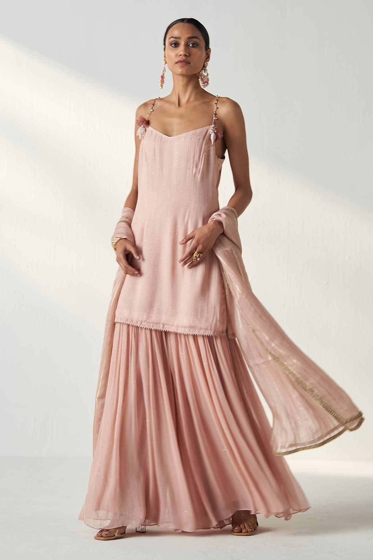 PAKHI BLUSH PINK KURTA SHARARA SET - Studio Bagechaa