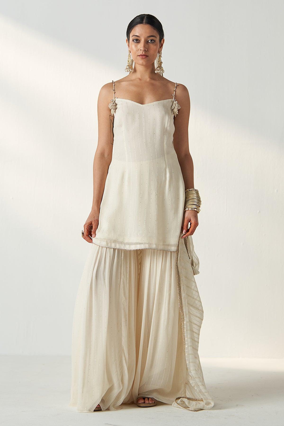 PAKHI IVORY KURTA SHARARA SET - Studio Bagechaa