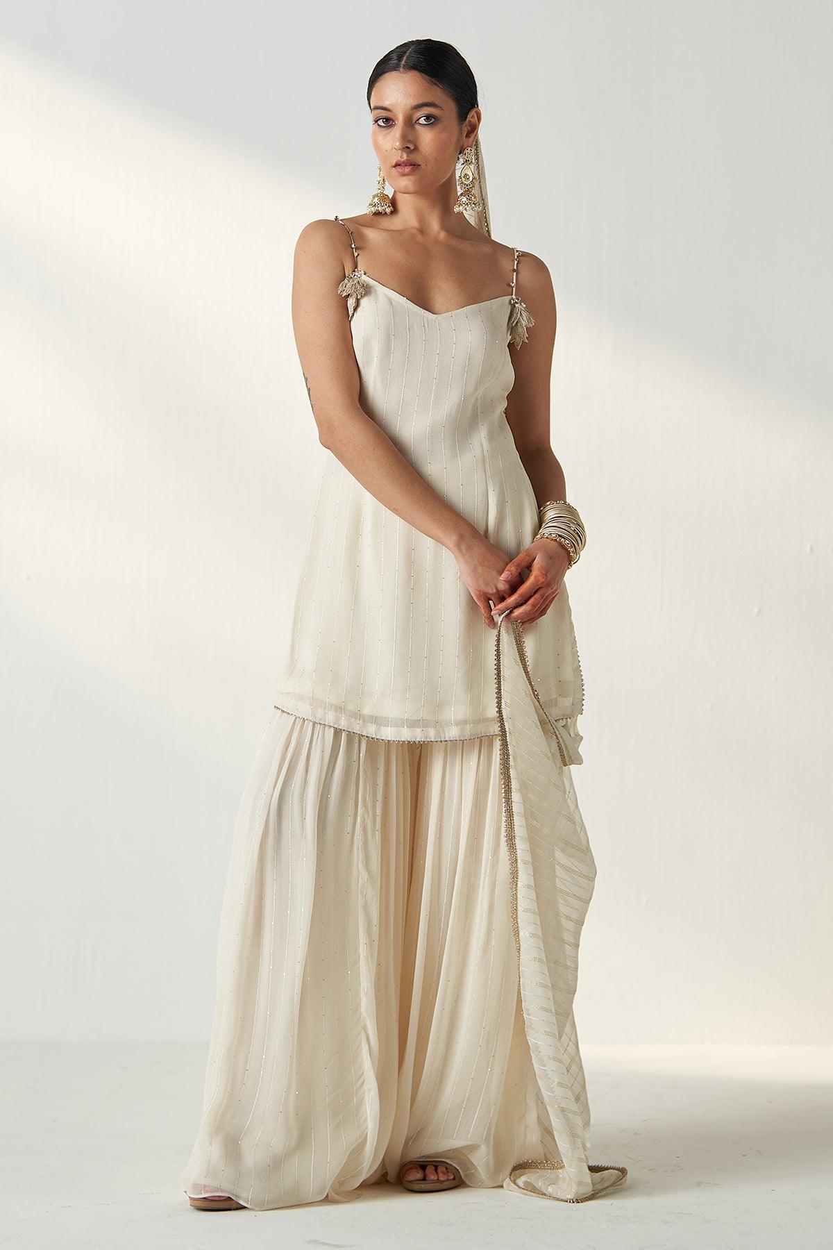 PAKHI IVORY KURTA SHARARA SET - Studio Bagechaa