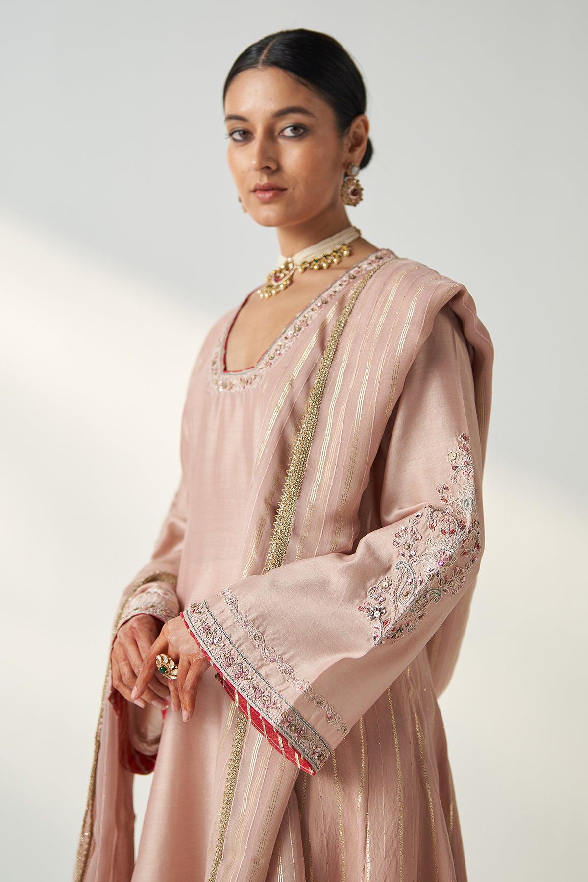 PALAK BLUSH PINK ANARKALI PANT SET - Studio Bagechaa