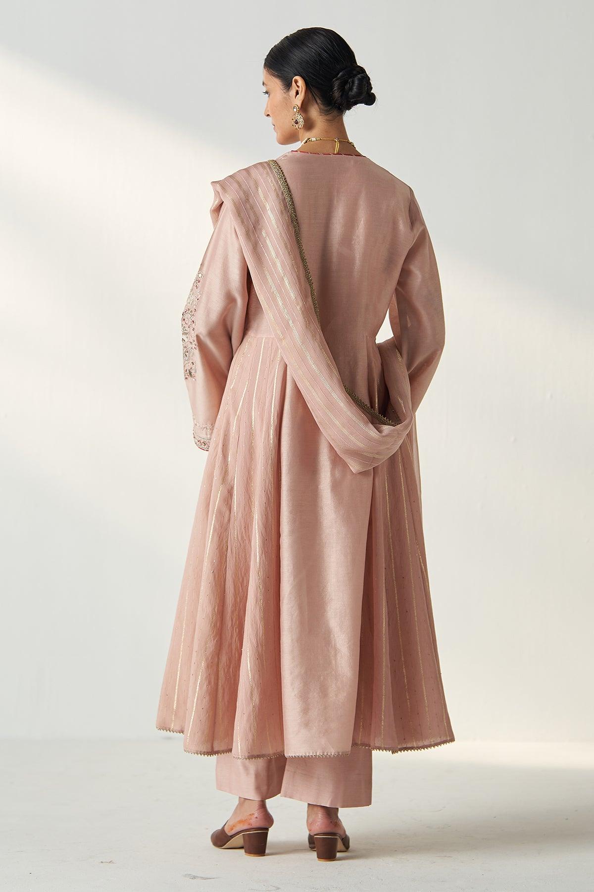 PALAK BLUSH PINK ANARKALI PANT SET - Studio Bagechaa