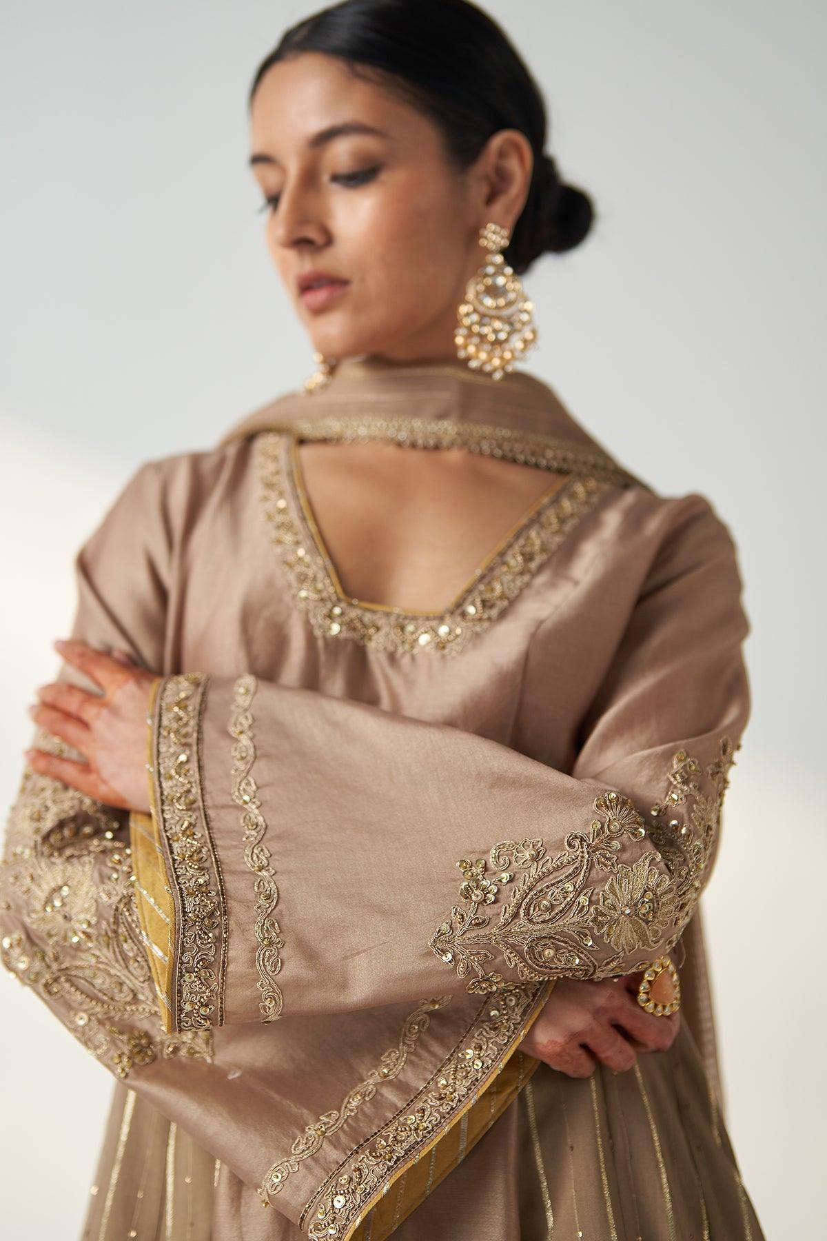 PALAK FAWN ANARKALI PANT SET - Studio Bagechaa