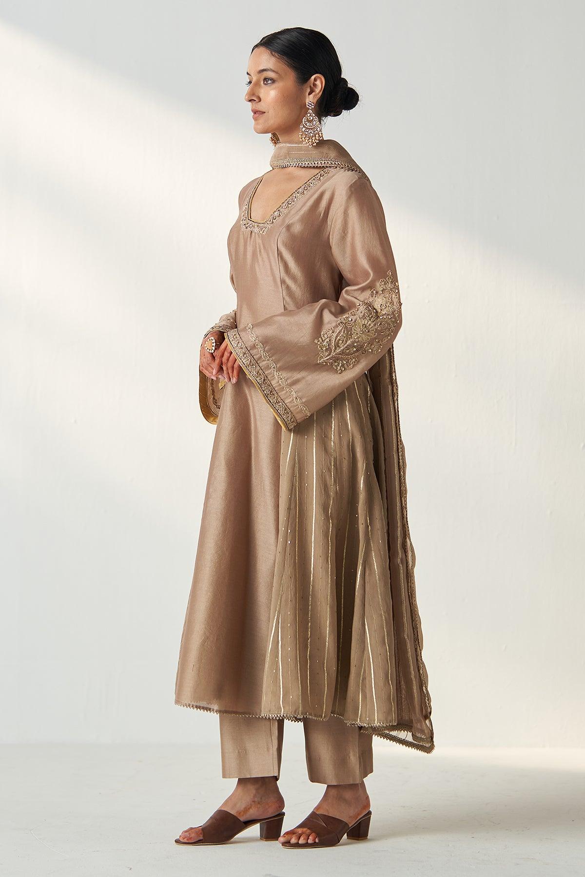 PALAK FAWN ANARKALI PANT SET - Studio Bagechaa