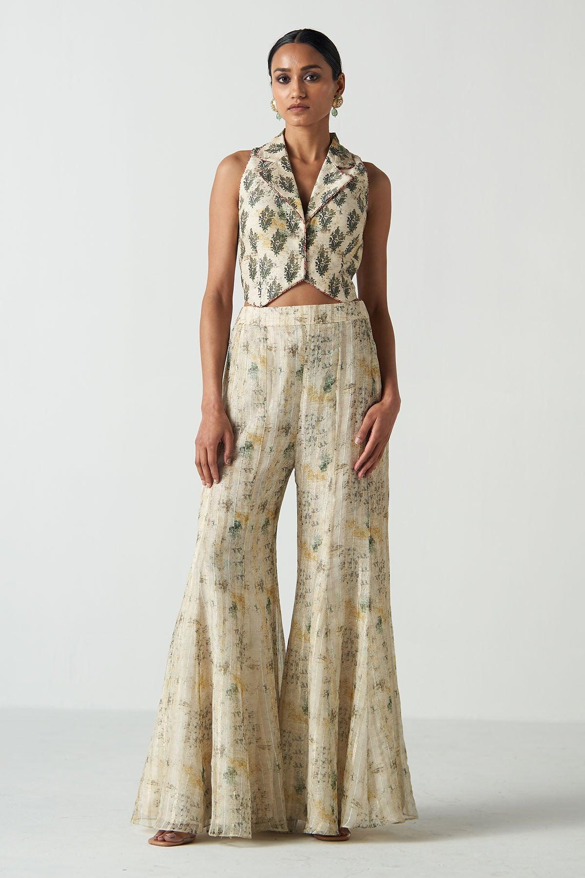 Panna Green Gilet Sharara Set - Studio Bagechaa