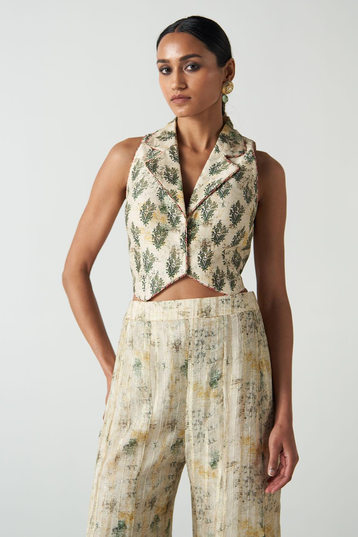 Panna Green Gilet Sharara Set - Studio Bagechaa