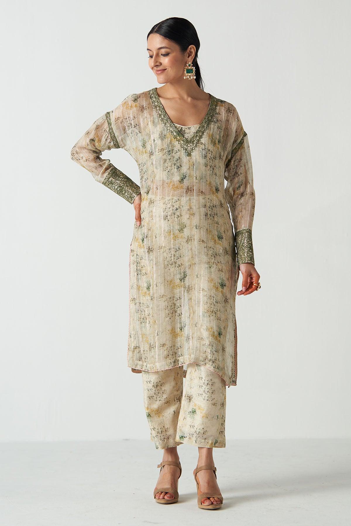 Pista Green Kurta Pant Set - Studio Bagechaa