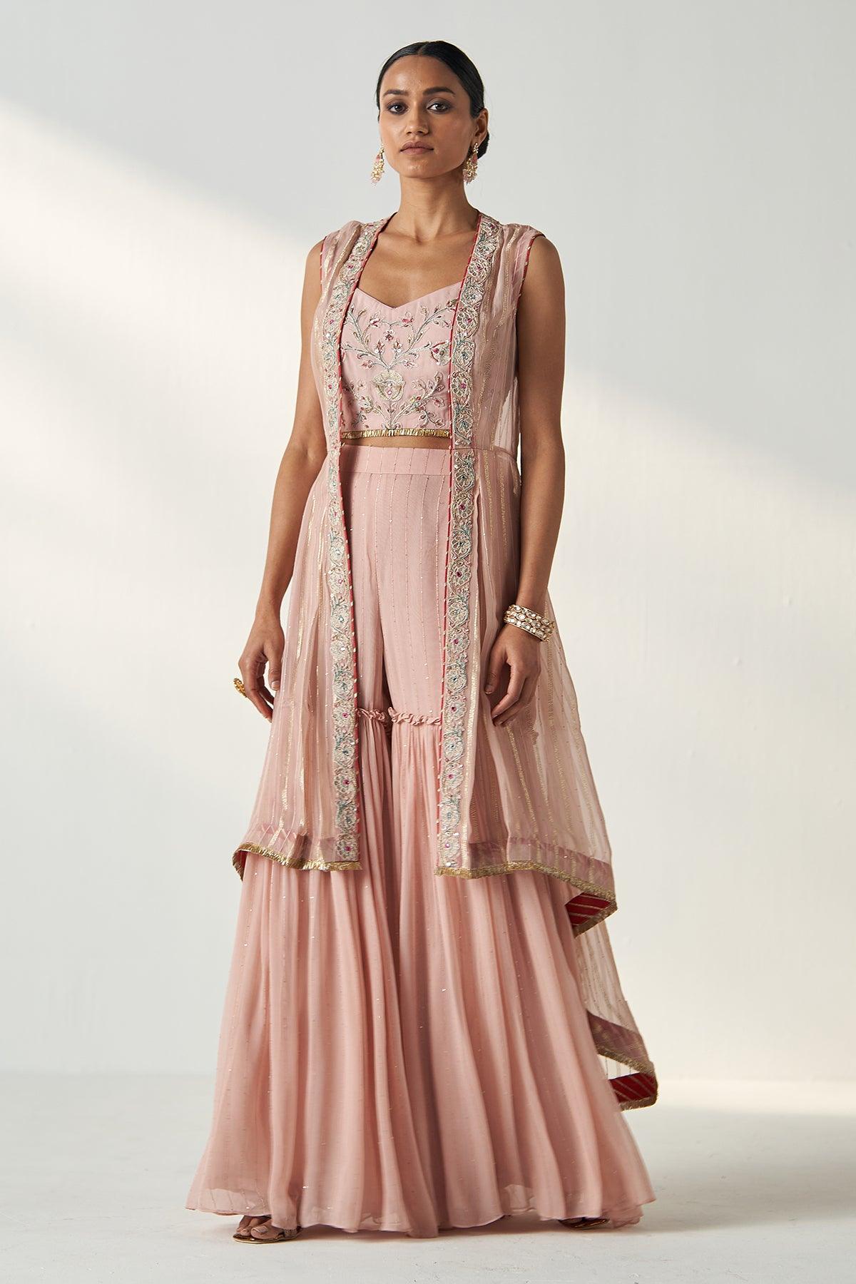 PRISHA BLUSH PINK CAPE GHARARA SET - Studio Bagechaa