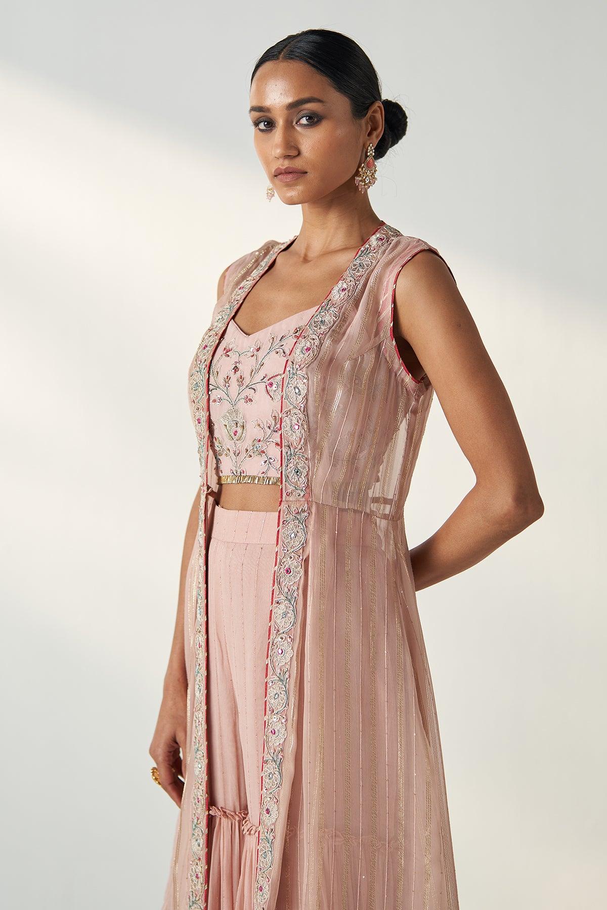 PRISHA BLUSH PINK CAPE GHARARA SET - Studio Bagechaa