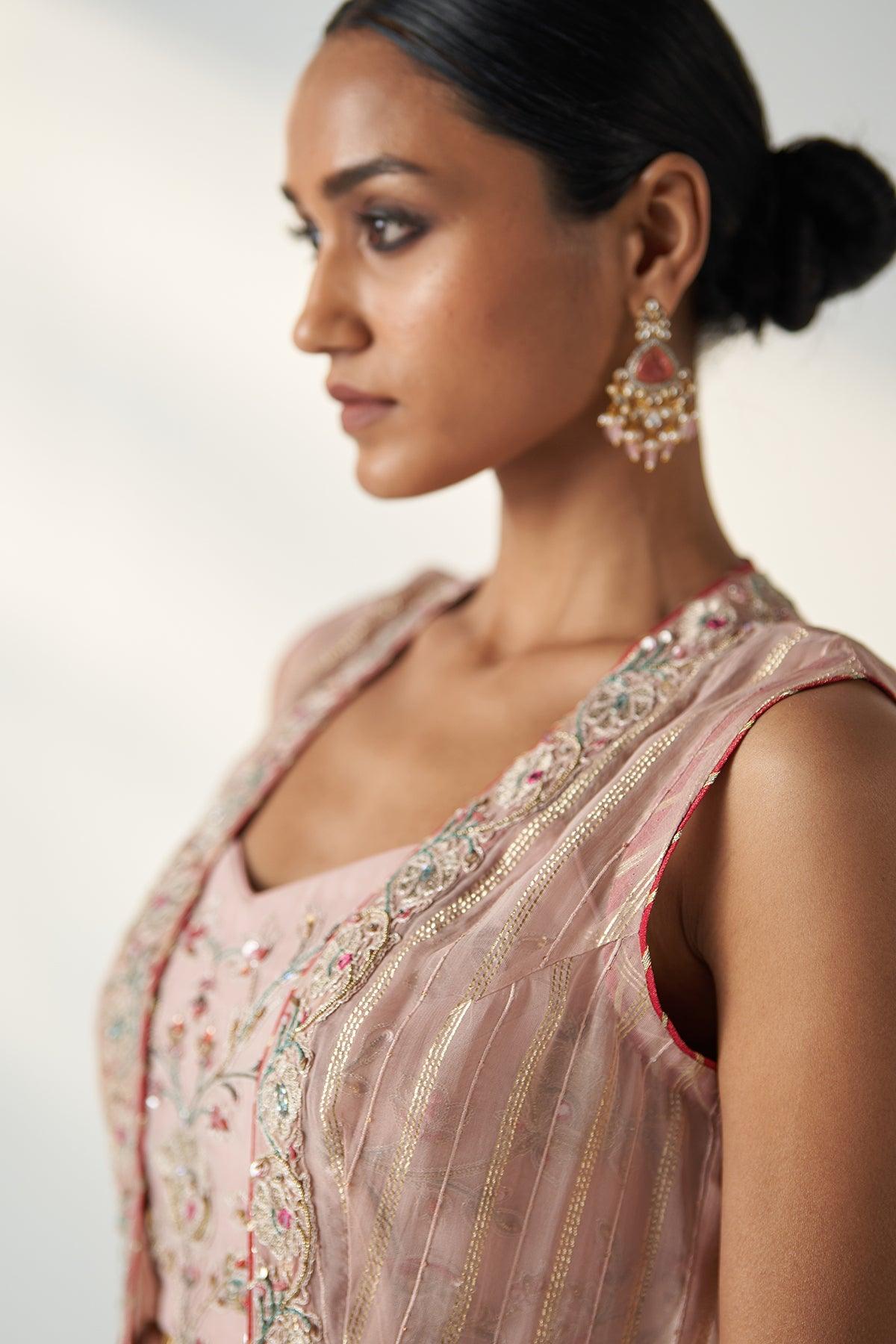 PRISHA BLUSH PINK CAPE GHARARA SET - Studio Bagechaa