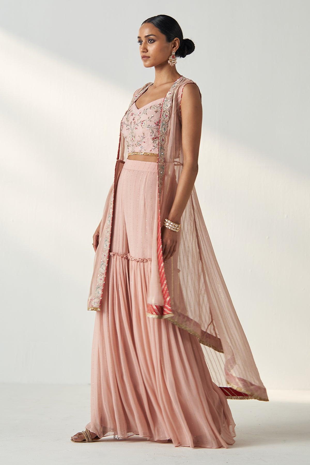 PRISHA BLUSH PINK CAPE GHARARA SET - Studio Bagechaa