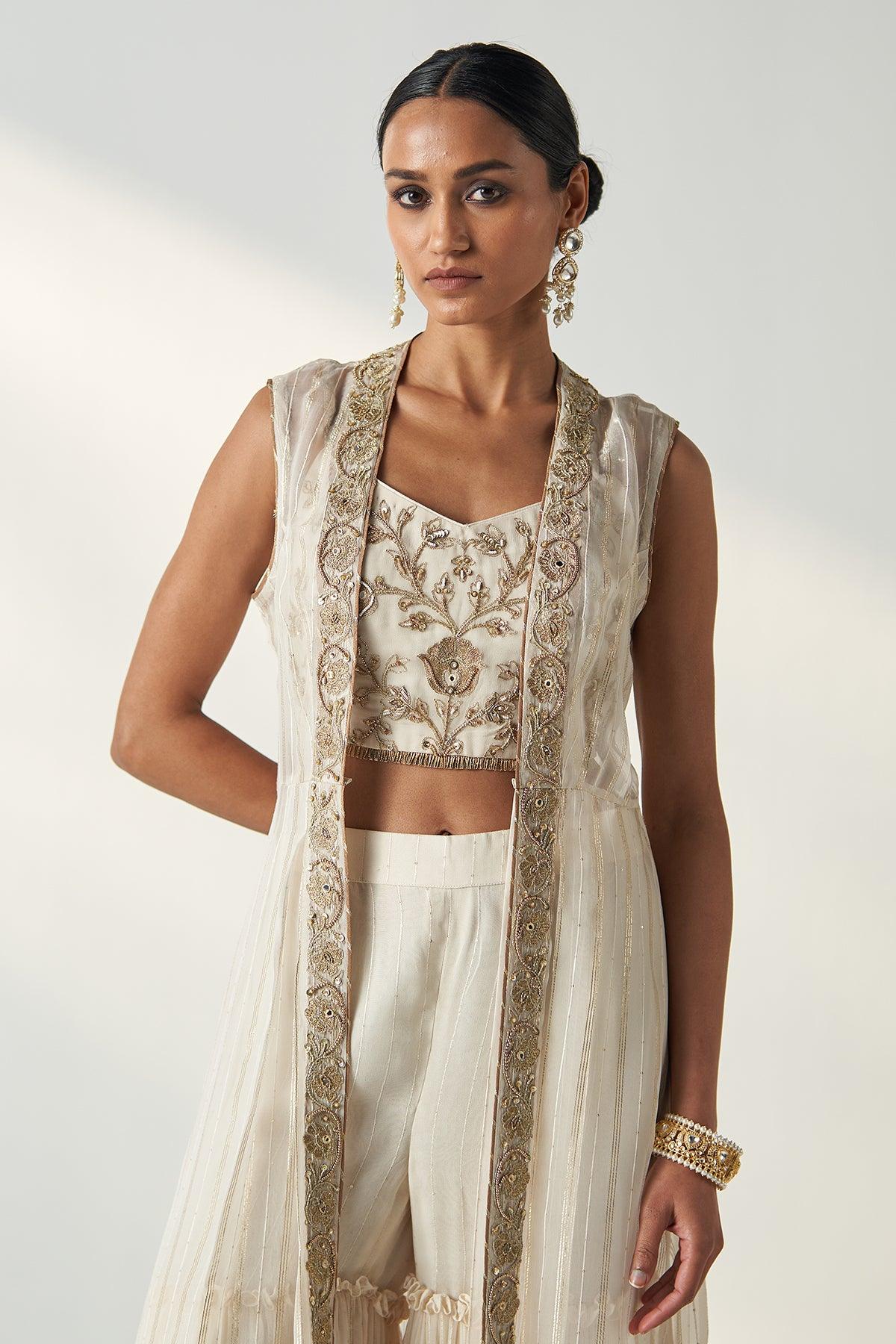 PRISHA IVORY CAPE GHARARA SET - Studio Bagechaa