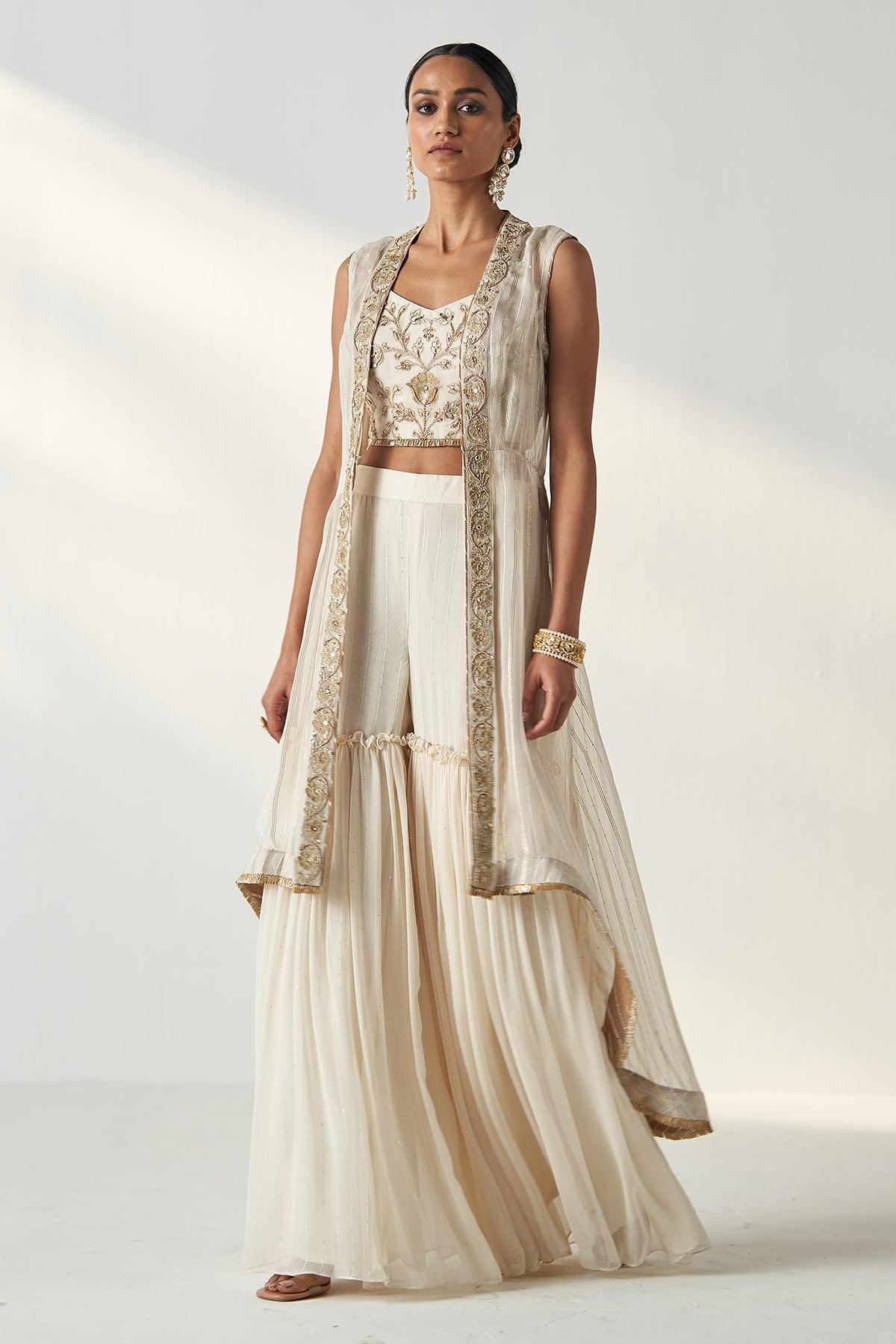 PRISHA IVORY CAPE GHARARA SET - Studio Bagechaa