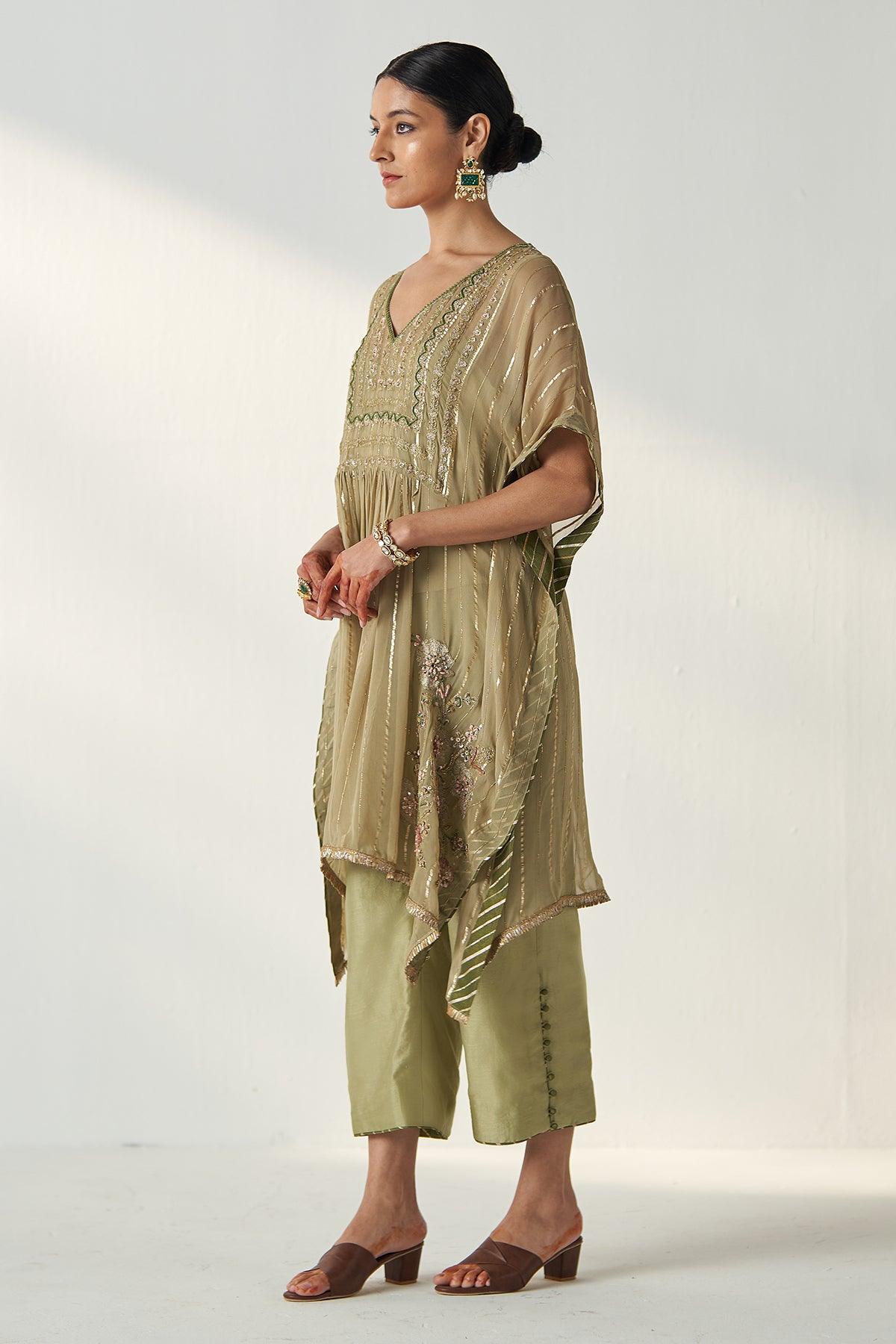 RABHYA GREEN KAFTAN PANT SET - Studio Bagechaa