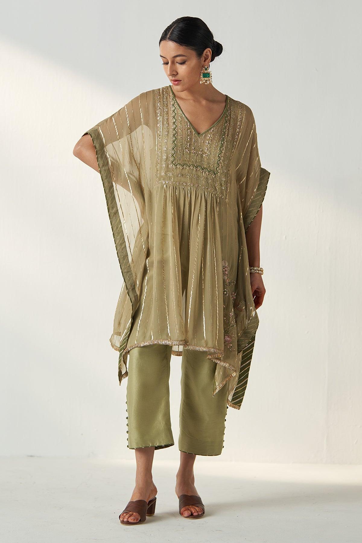 RABHYA GREEN KAFTAN PANT SET - Studio Bagechaa