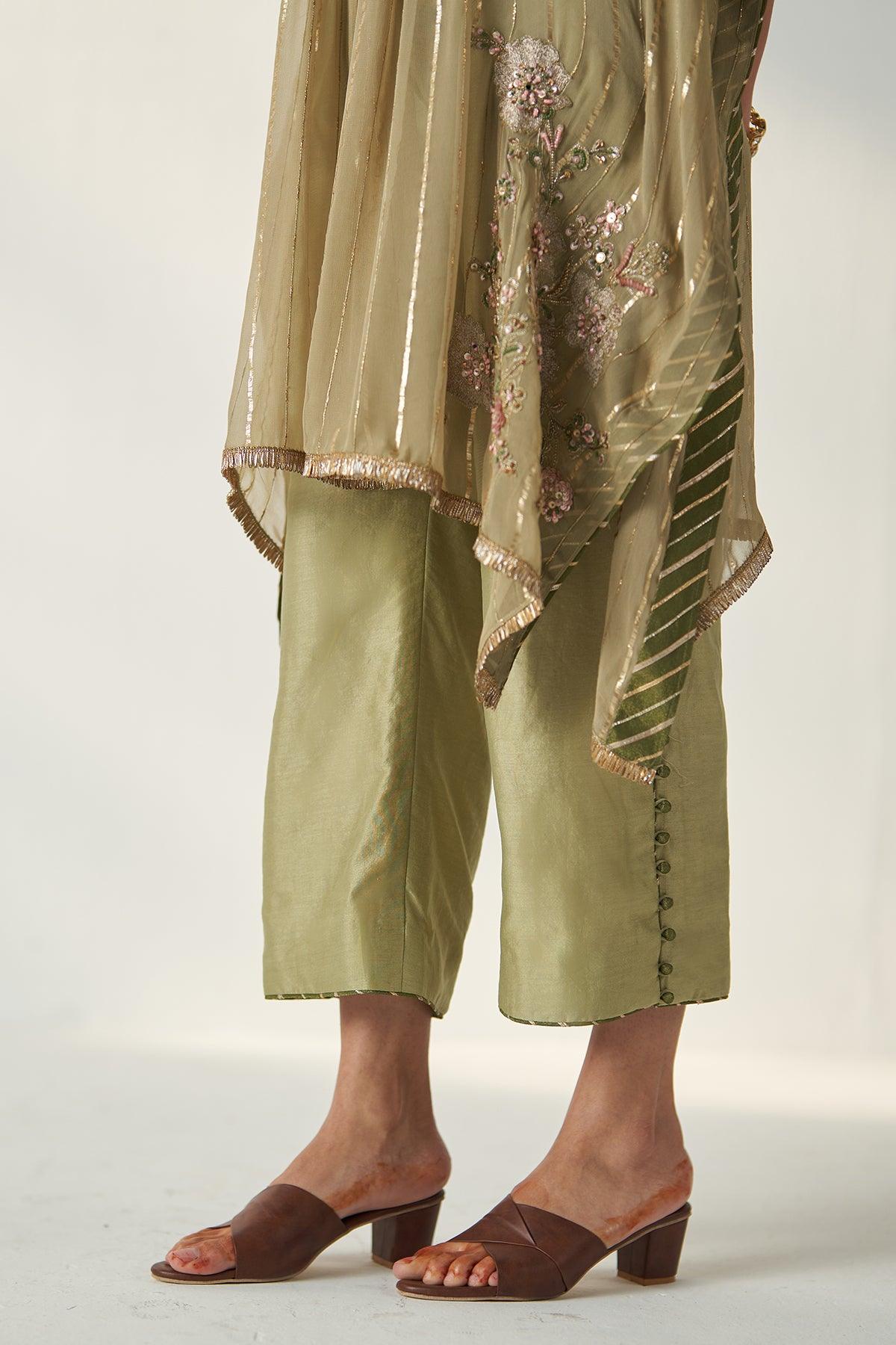RABHYA GREEN KAFTAN PANT SET - Studio Bagechaa