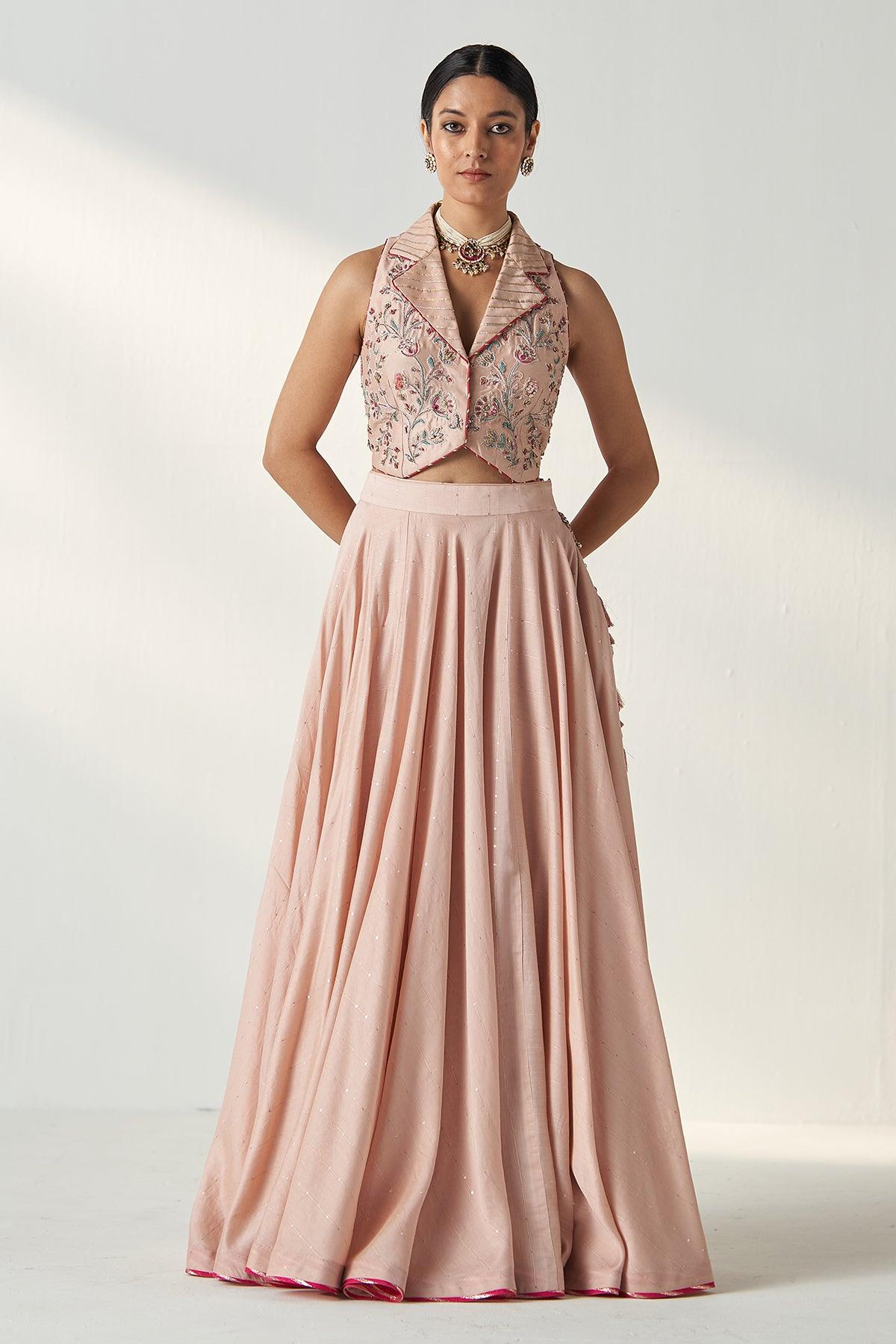 RAJITA BLUSH PINK GILET LEHENGA SET - Studio Bagechaa