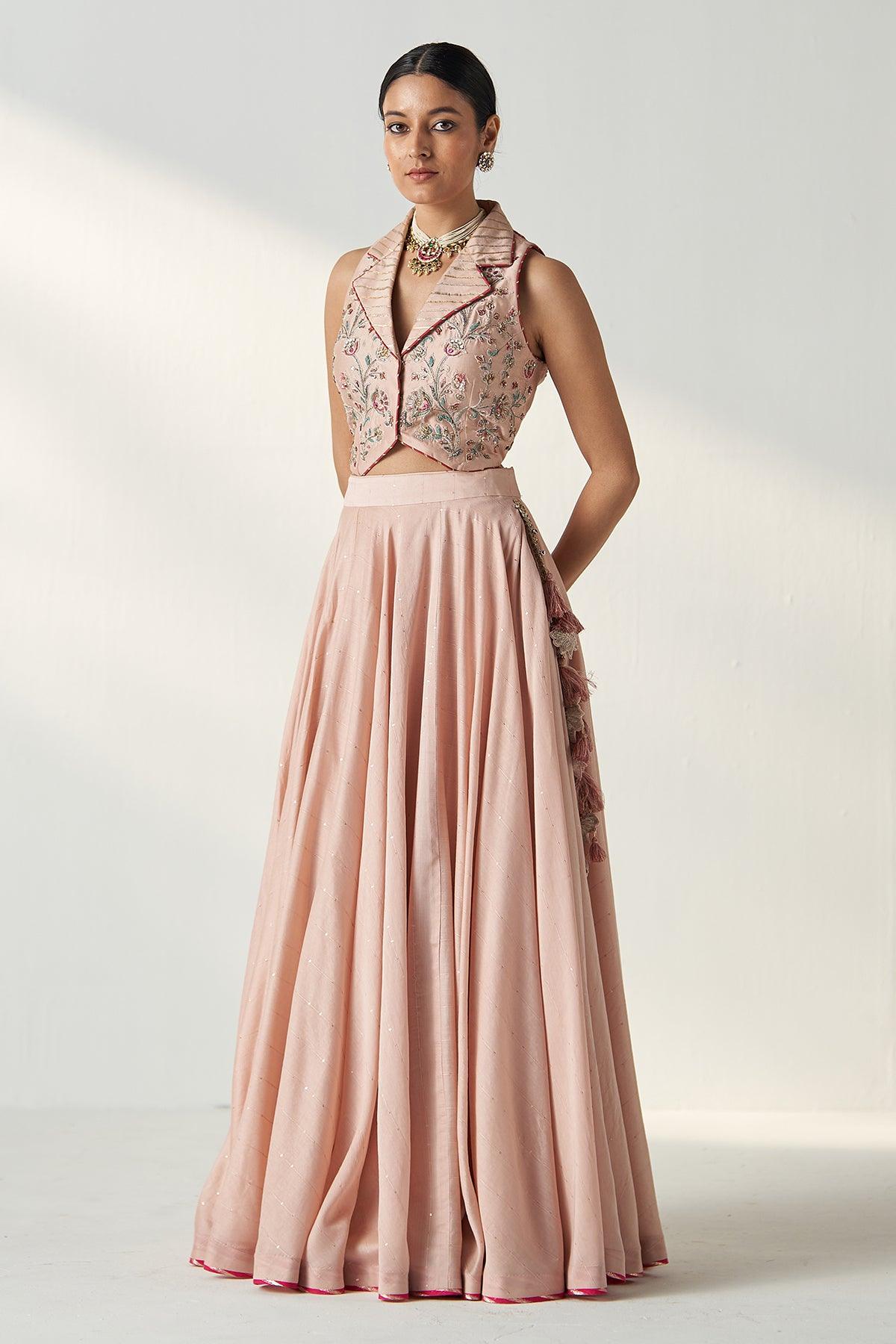 RAJITA BLUSH PINK GILET LEHENGA SET - Studio Bagechaa