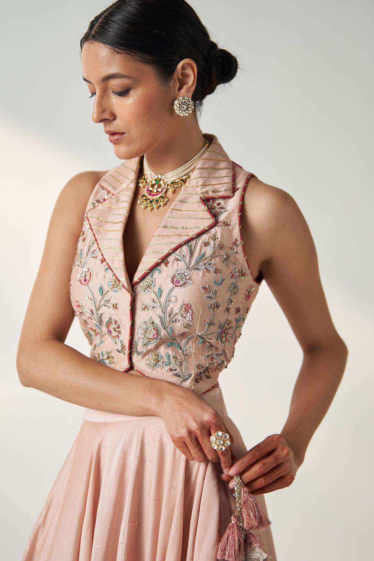 RAJITA BLUSH PINK GILET LEHENGA SET - Studio Bagechaa