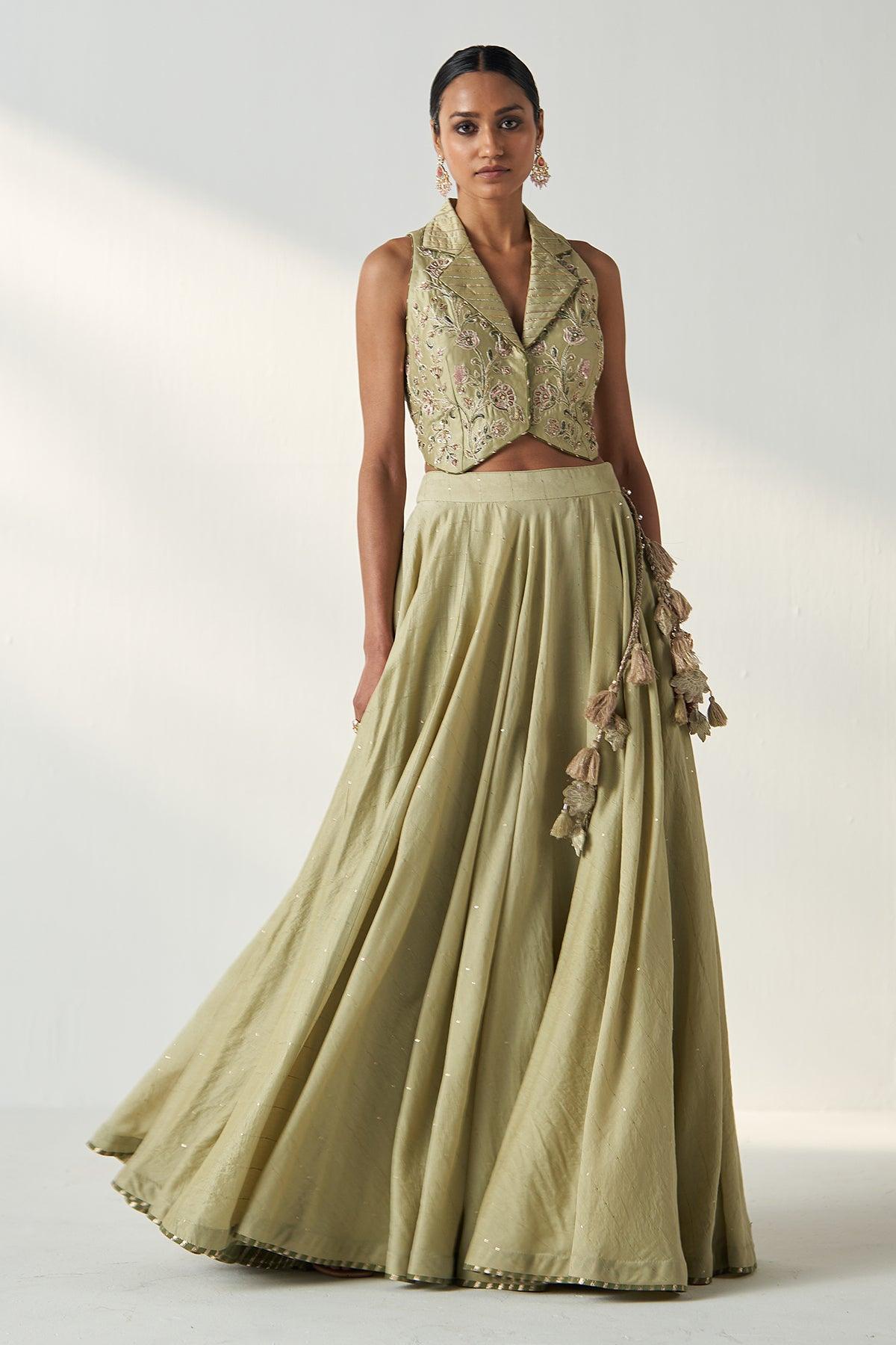 RAJITA GREEN GILET LEHENGA SET - Studio Bagechaa