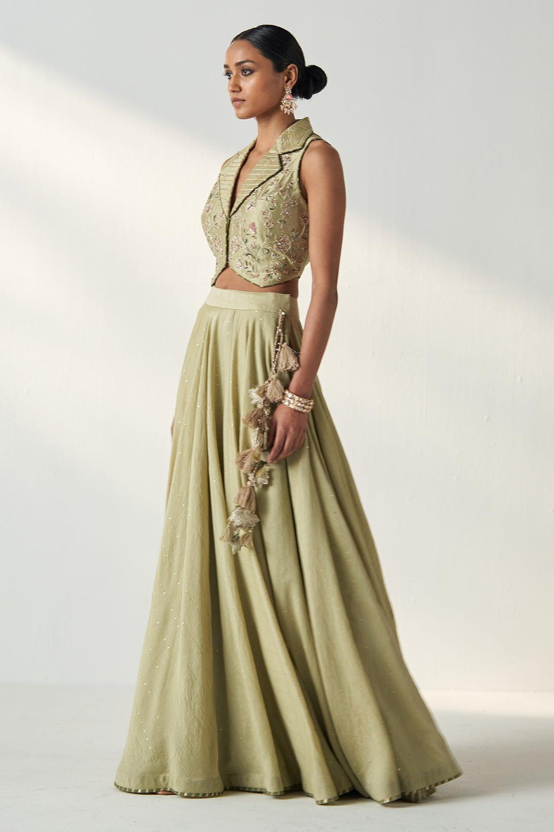RAJITA GREEN GILET LEHENGA SET - Studio Bagechaa